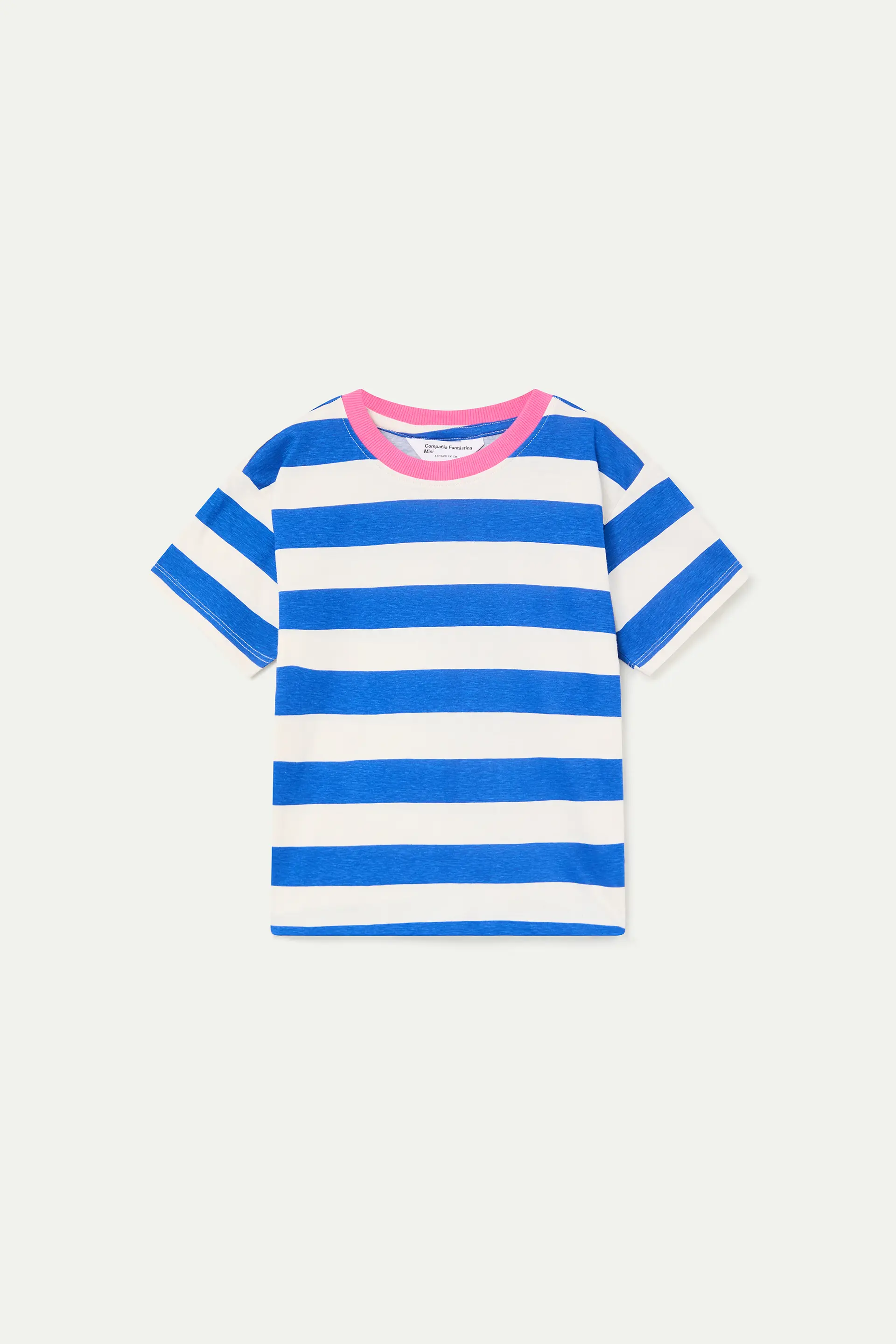Camiseta de ni?a con estampado de rayas azul y blanca