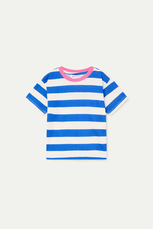 Camiseta de ni?a con estampado de rayas azul y blanca