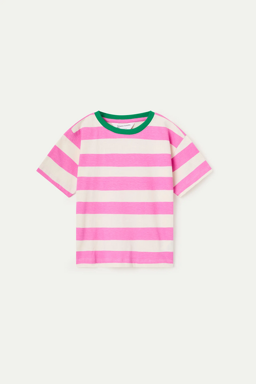 Camiseta de ni?a con estampado de rayas rosa y blanca