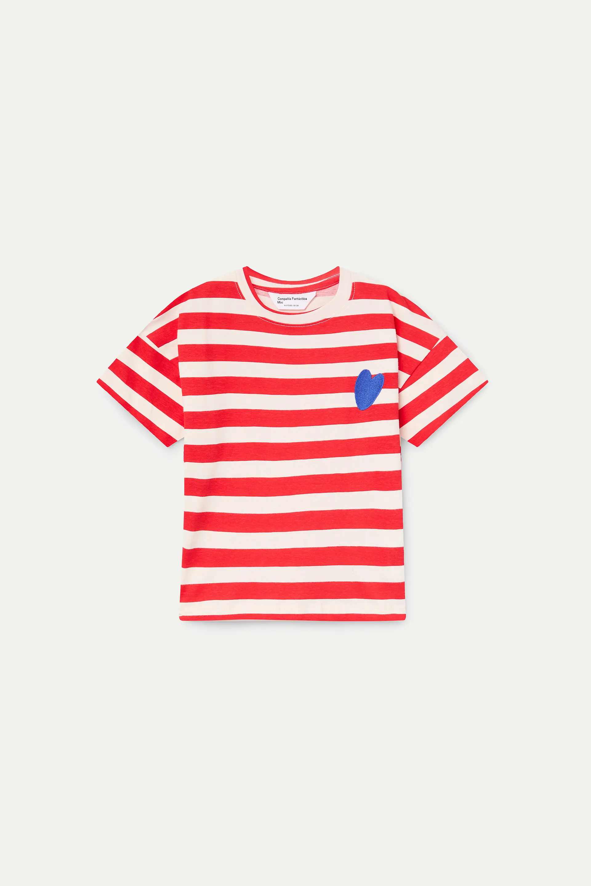 Camiseta de ni?a con estampado de rayas rojas y bordado de coraz¨®n