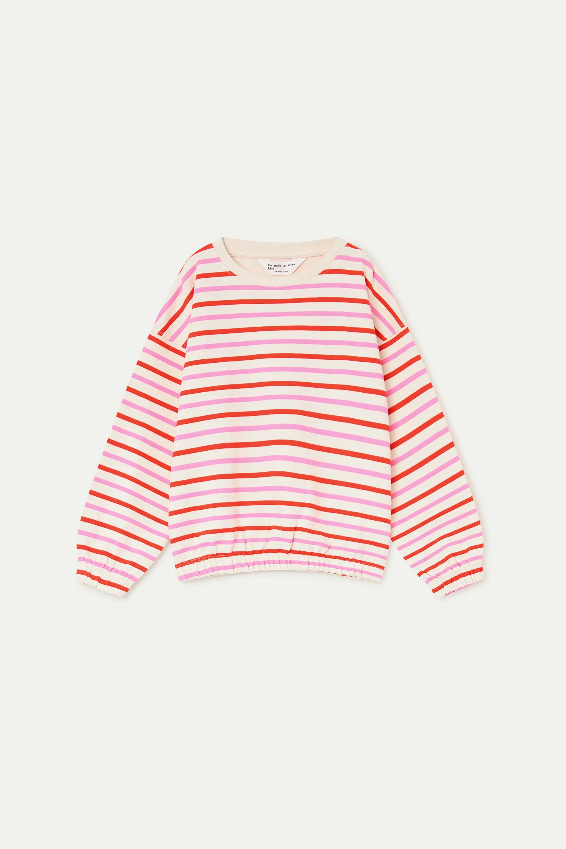 Sudadera de niña con estampado de rayas rosa y rojo