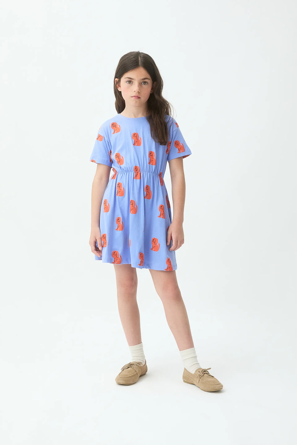 Vestido corto de ni?a con estampado de perrito