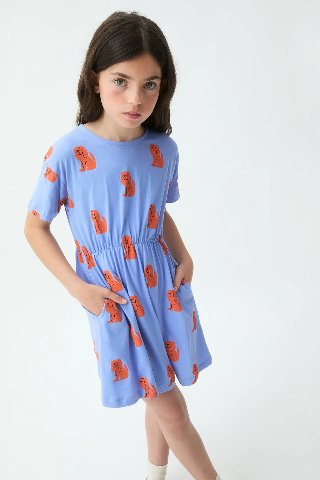 Vestido corto de ni?a con estampado de perrito