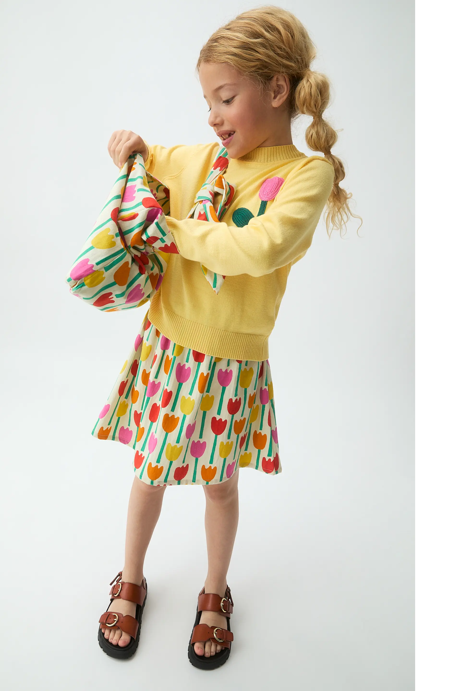 Falda corta de ni?a con estampado Tulipa