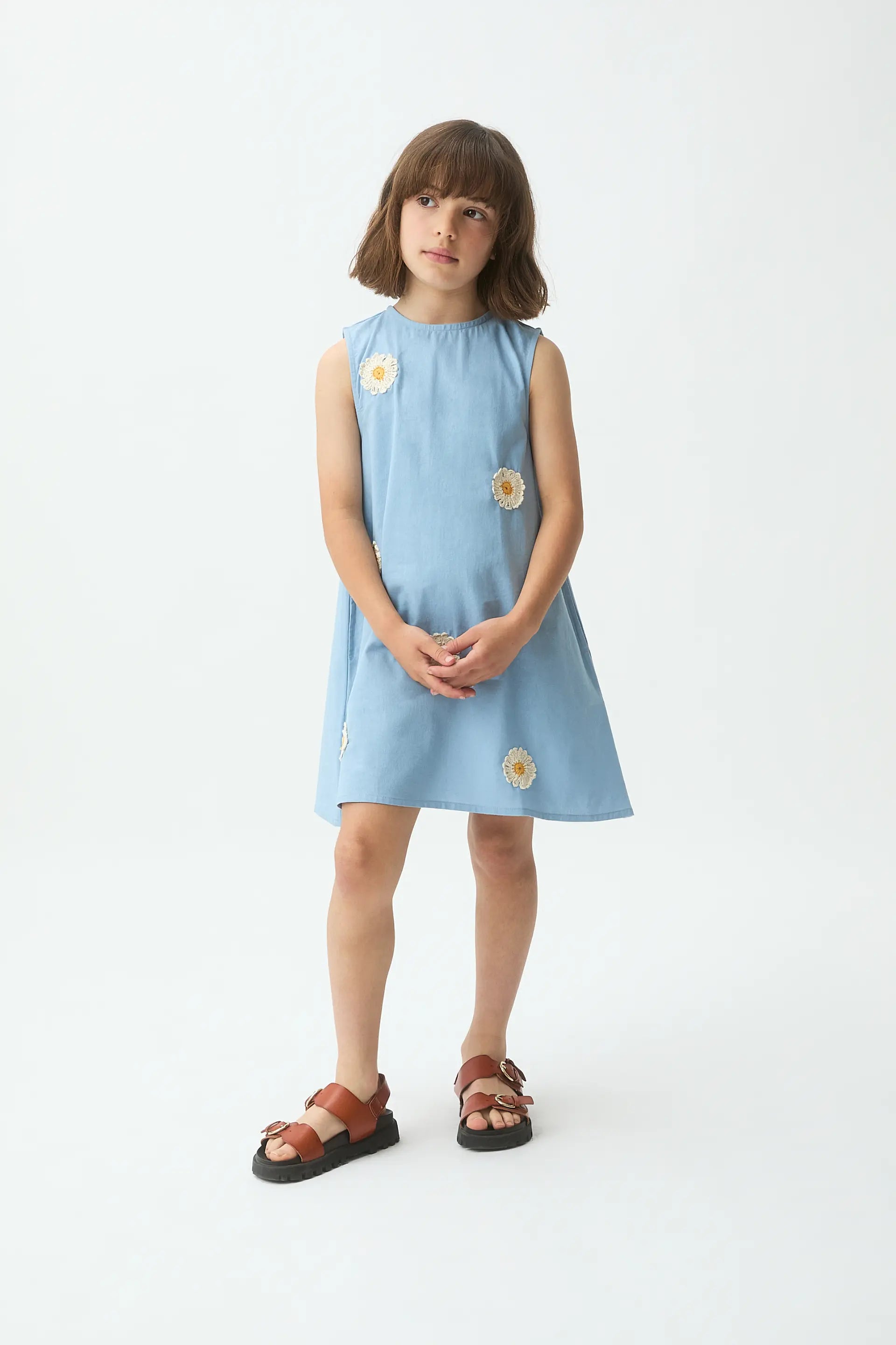 Vestido corto de ni?a 100% algod¨®n con margaritas