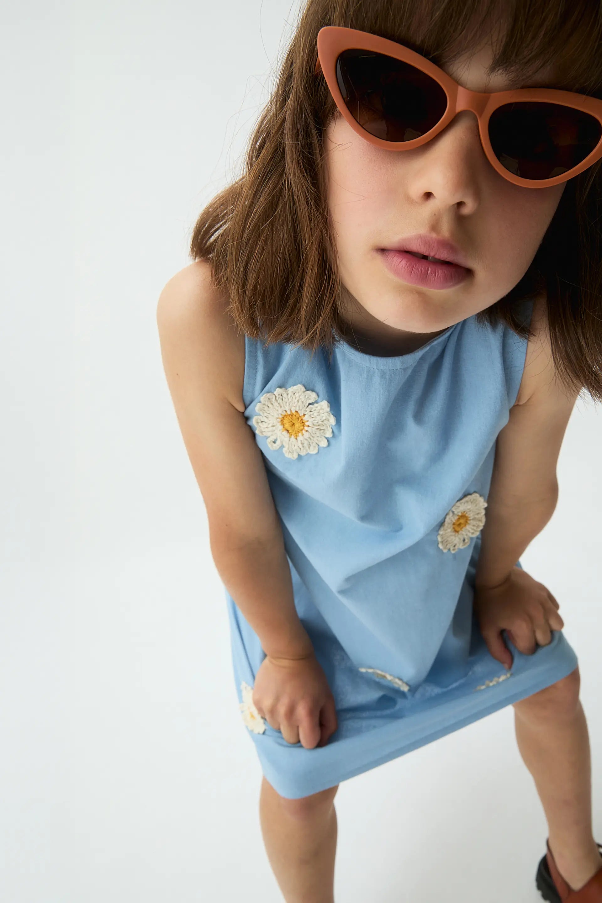 Vestido corto de ni?a 100% algod¨®n con margaritas