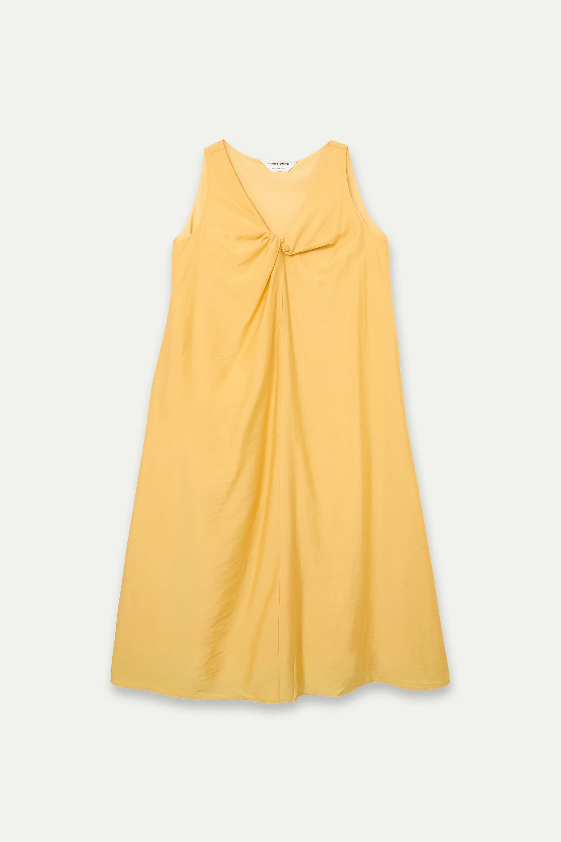 Vestido largo amarillo con detalle anudado