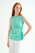 Camisa verde 100% algod¨®n con detalle drapeado