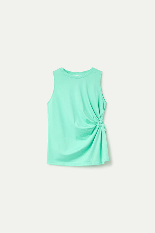 Camisa verde 100% algod¨®n con detalle drapeado