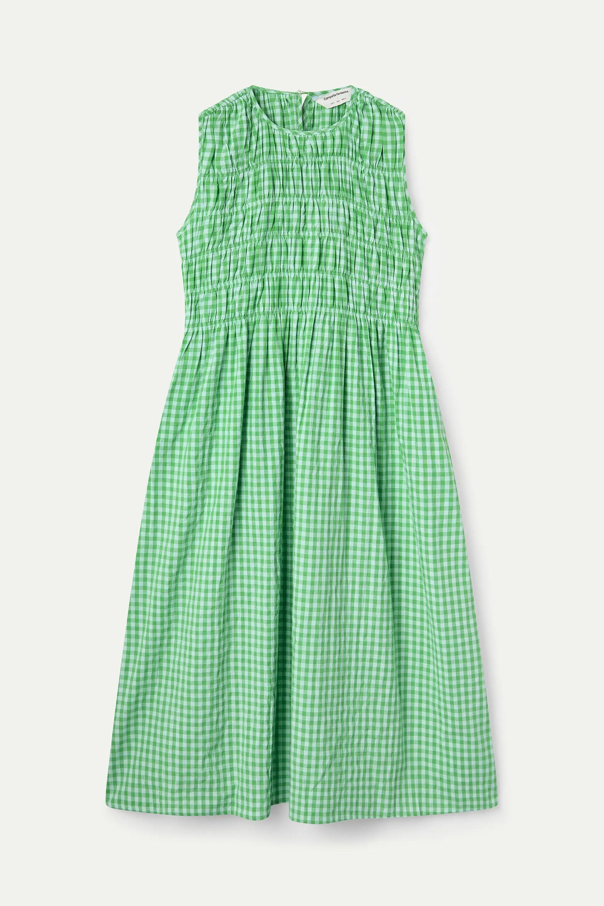 Vestido largo 100% algod¨®n cuadros vichy verde claro