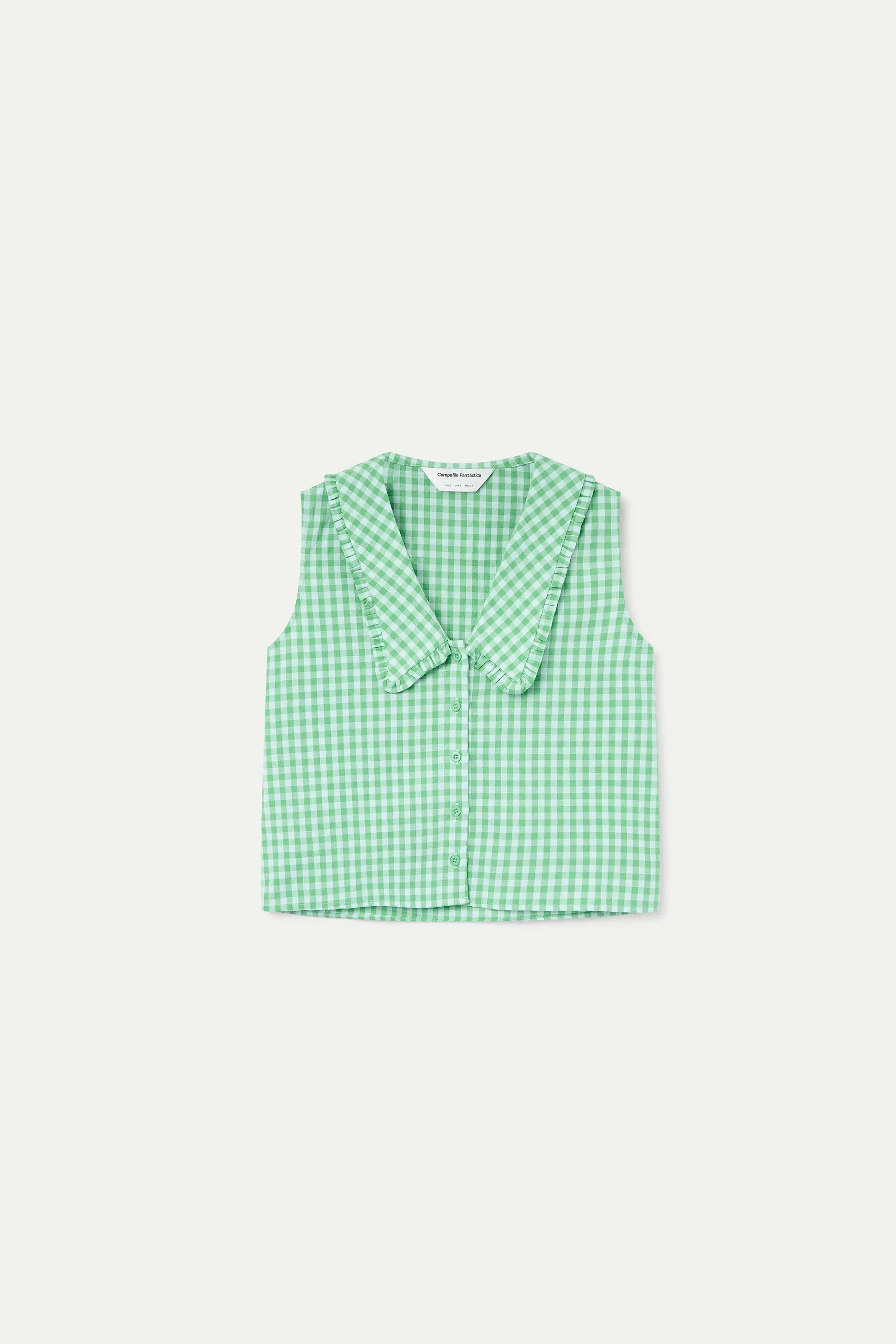 Top 100% algod¨®n cuadros vichy verde claro