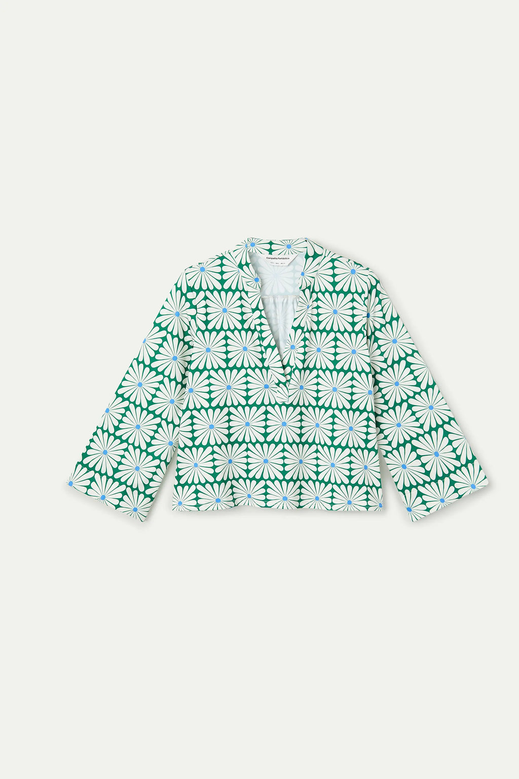 Top playero con estampado Olive Flower Green manga larga
