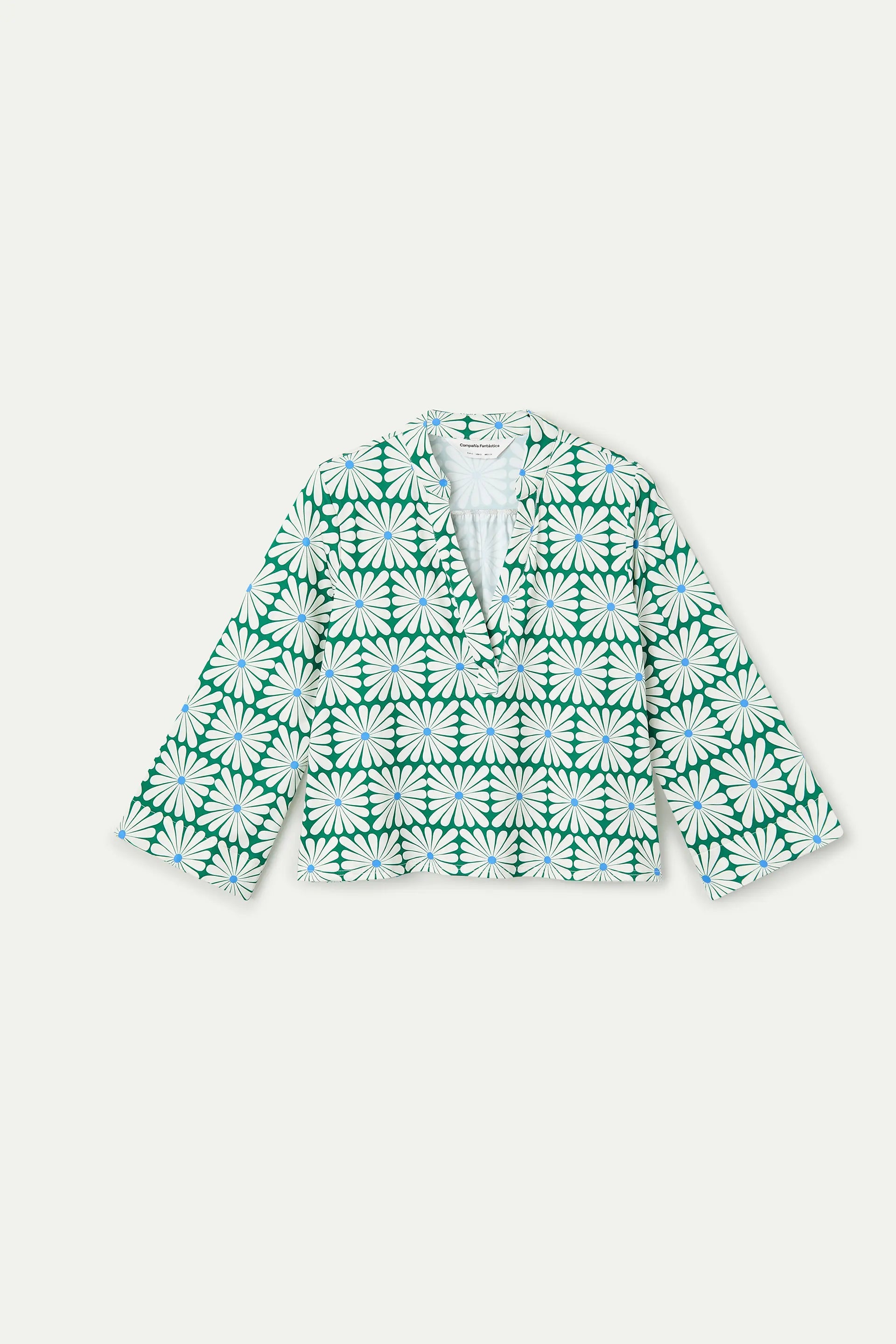 Top playero con estampado Olive Flower Green manga larga
