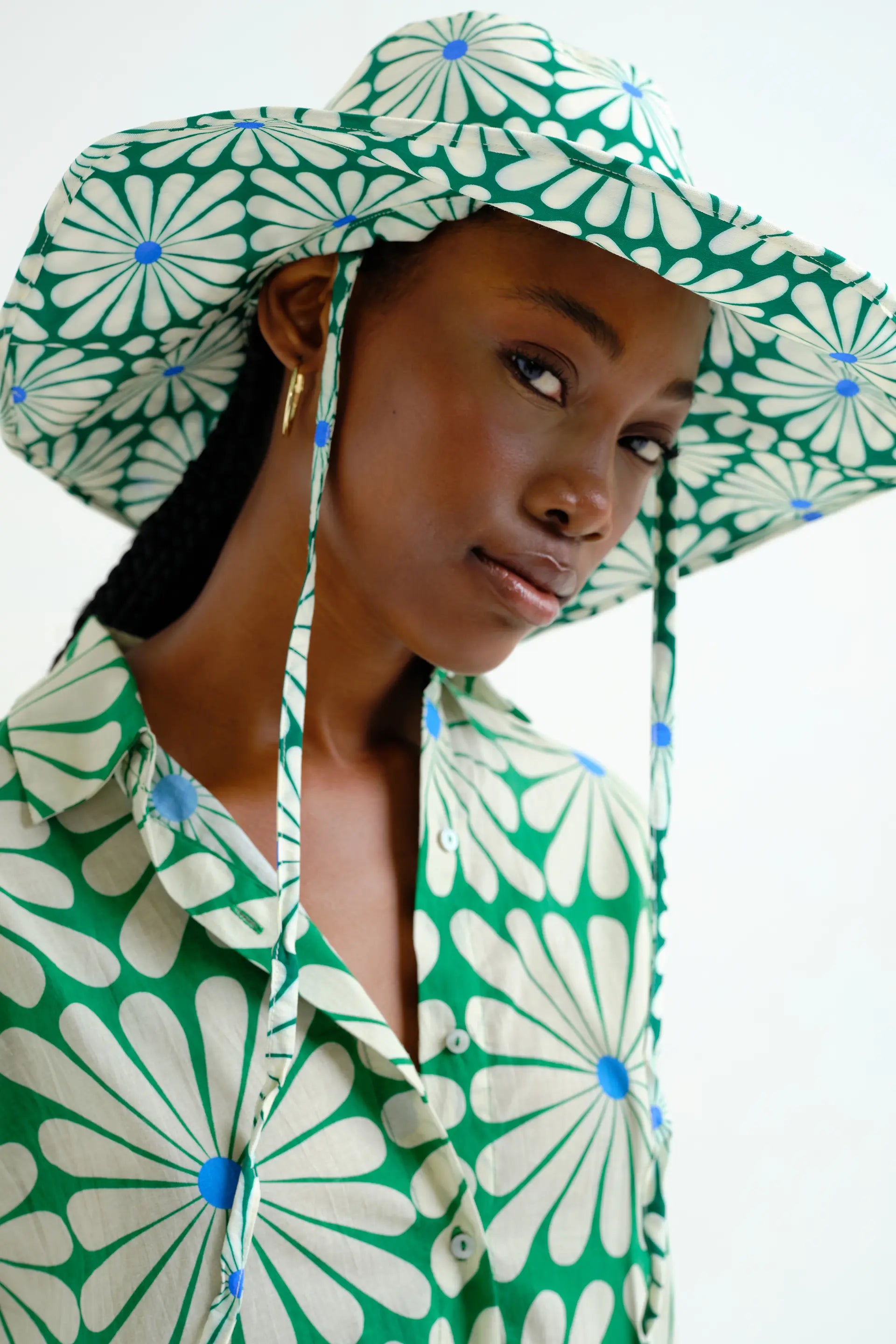 Sombrero con estampado Olive Flower Green