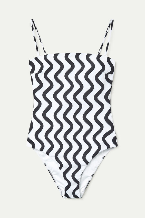 Ba?ador escote recto estampado Wave Black & White