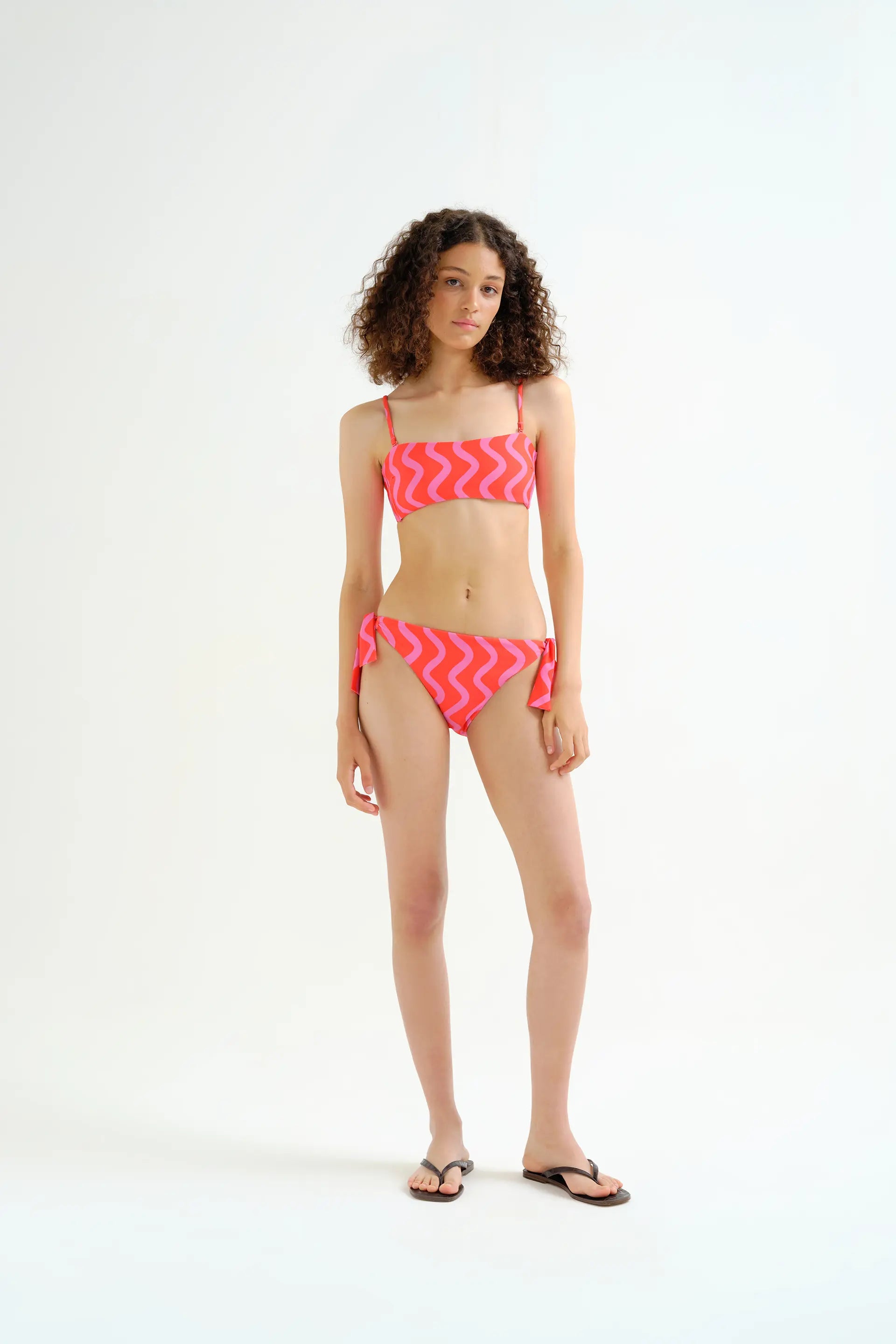 Top bikini recto estampado Wave Red & Pink