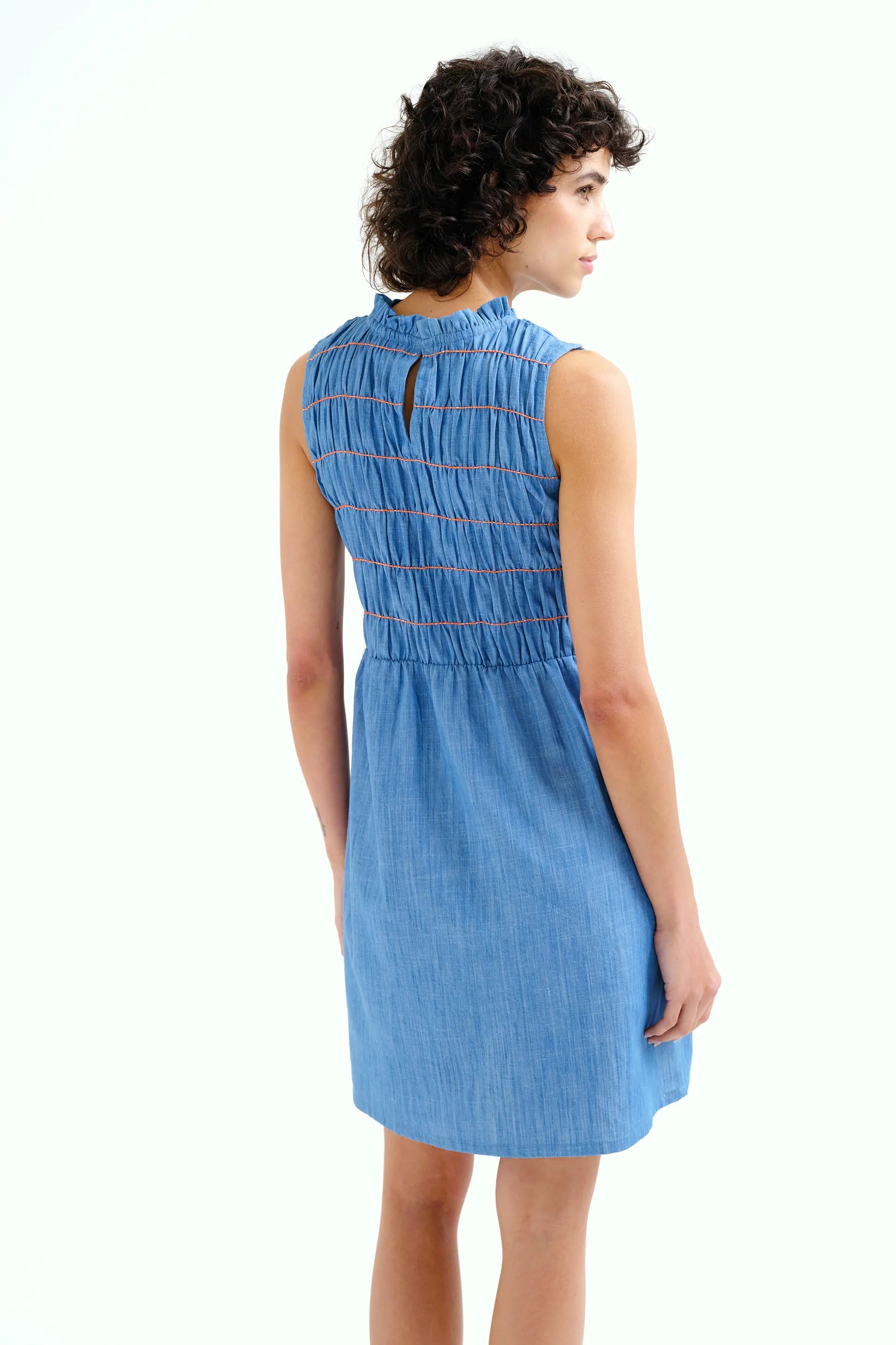 Vestido corto 100% algod¨®n chambray azul claro