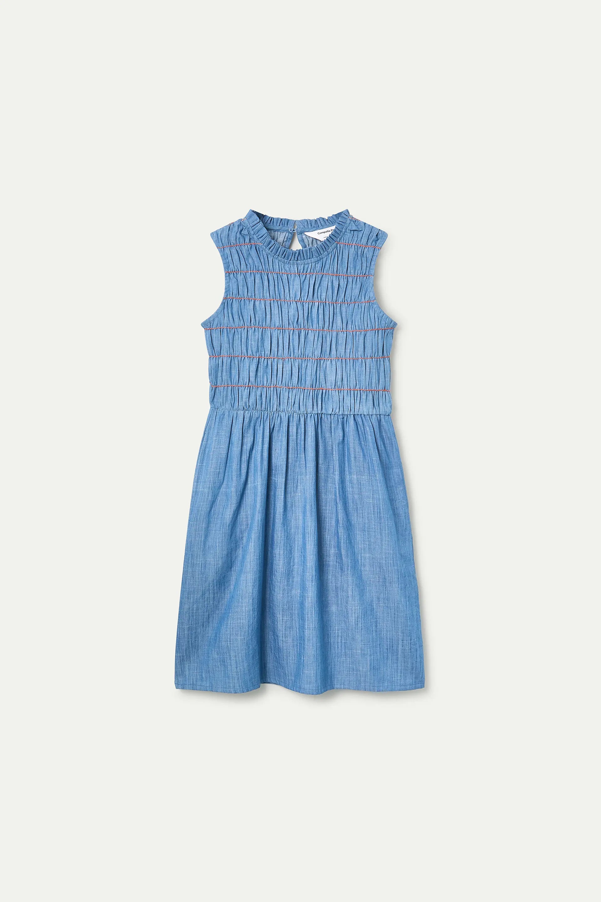 Vestido corto 100% algod¨®n chambray azul claro