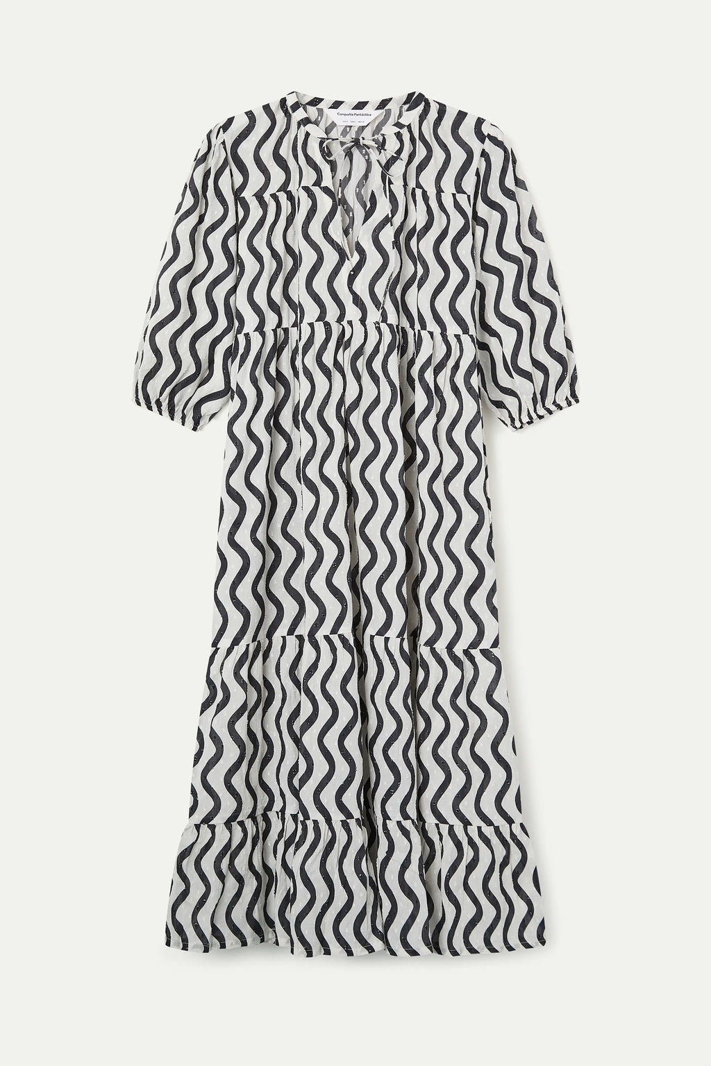 Vestido largo playero con estampado Wave Black & White