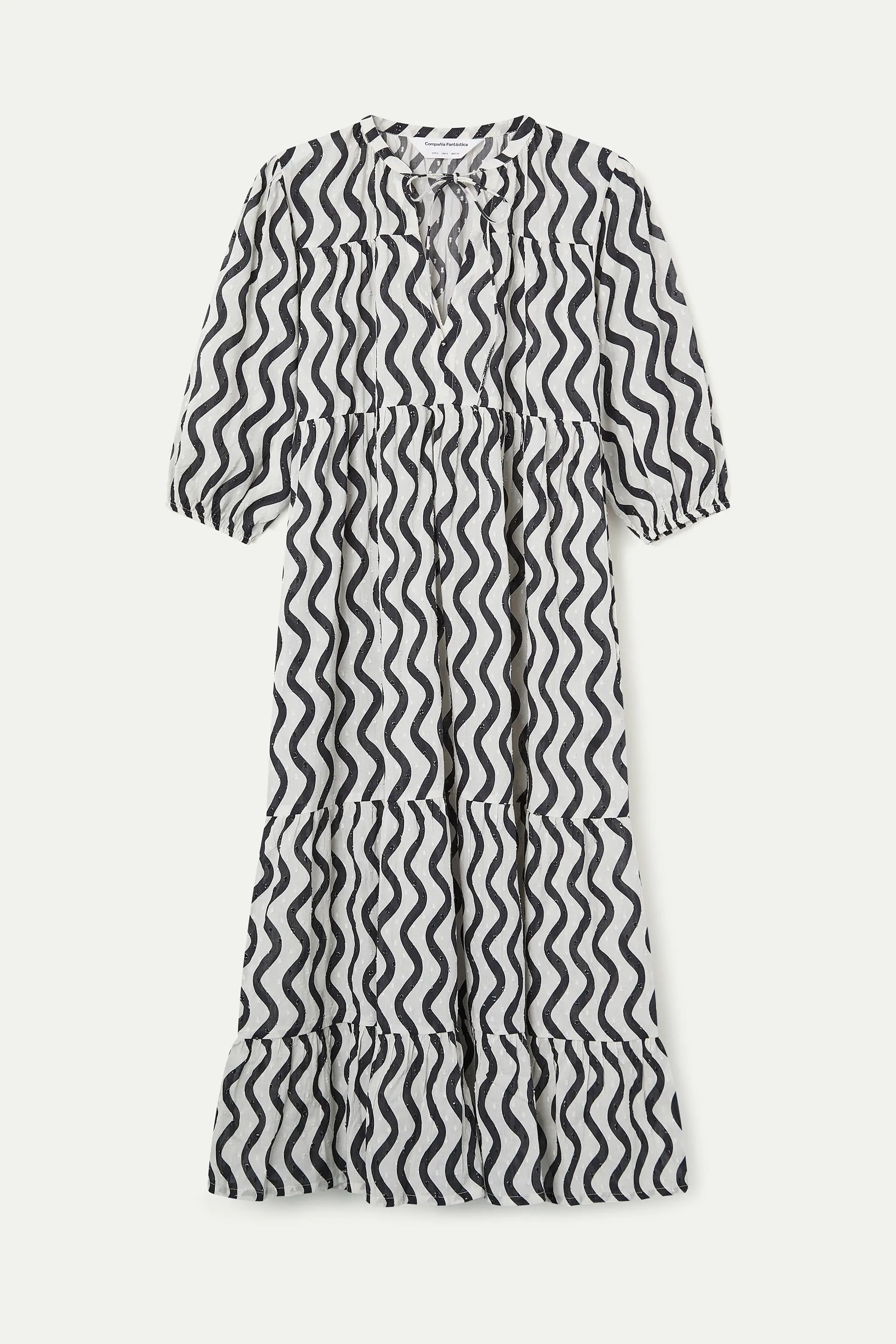 Vestido largo playero con estampado Wave Black & White