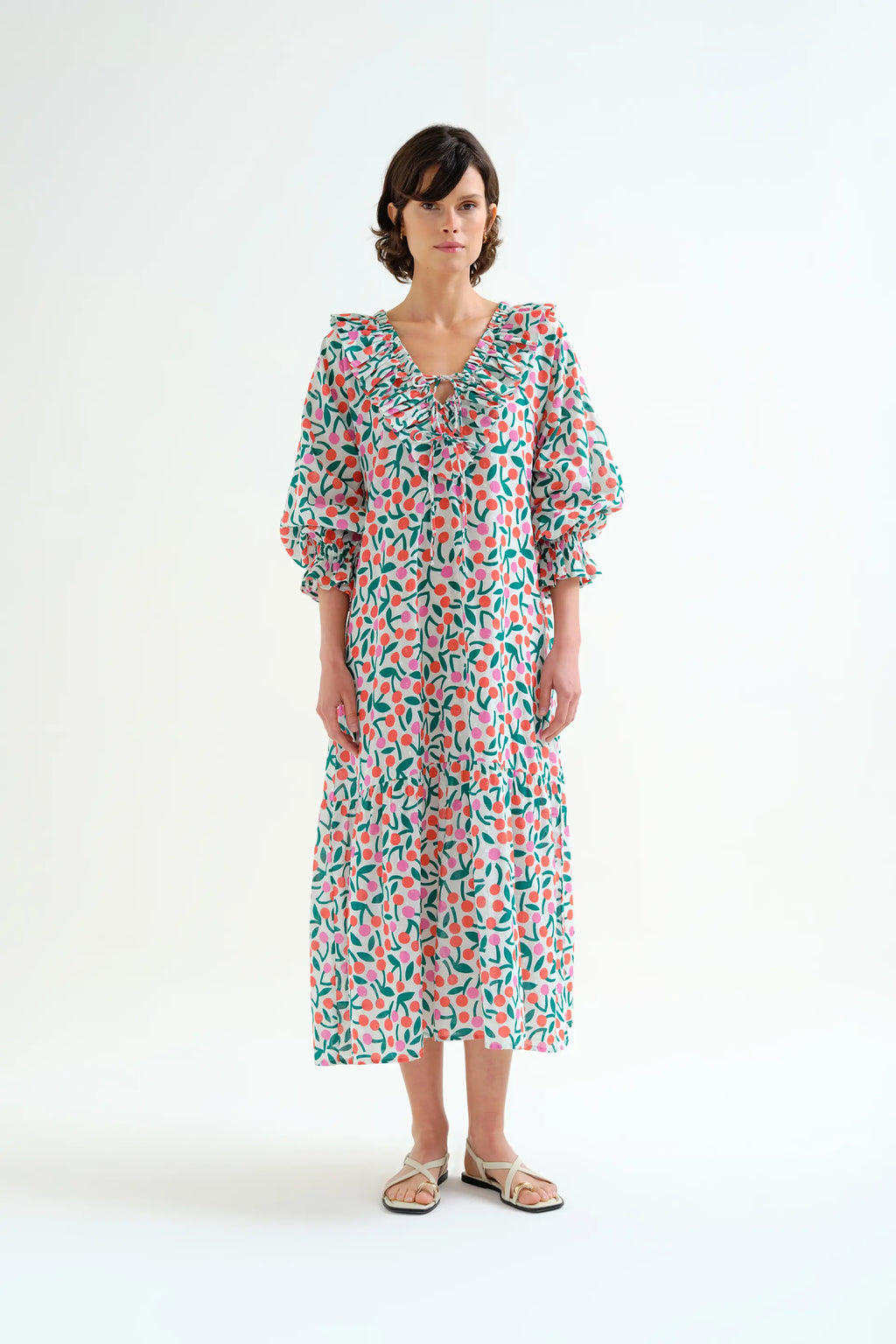 Vestido largo playero con estampado Guinda