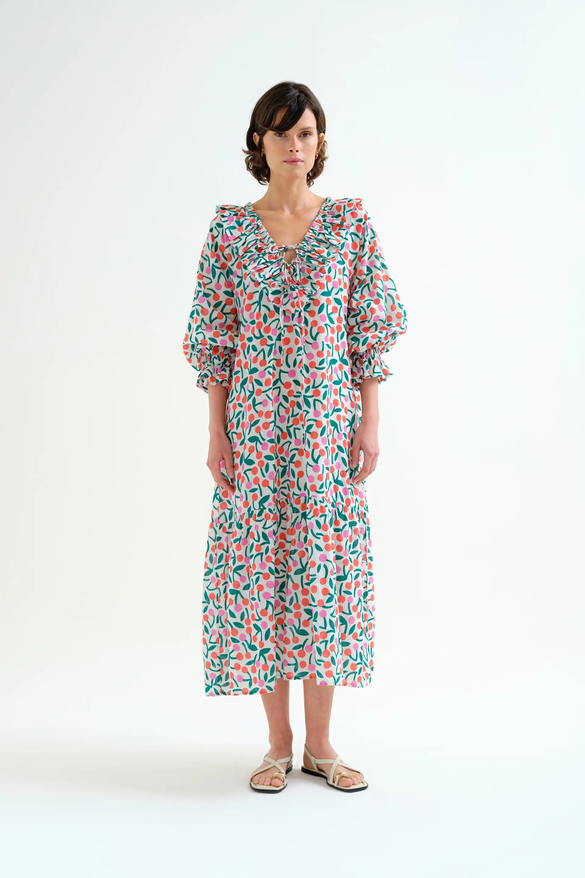 Vestido largo playero con estampado Guinda