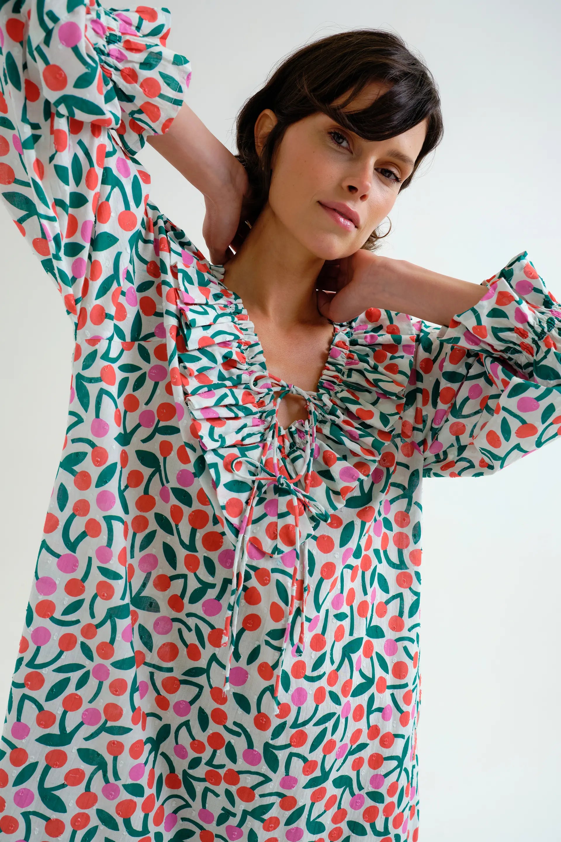 Vestido largo playero con estampado Guinda