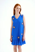 Vestido corto 100% algod¨®n azul marino con apliques de estrellas