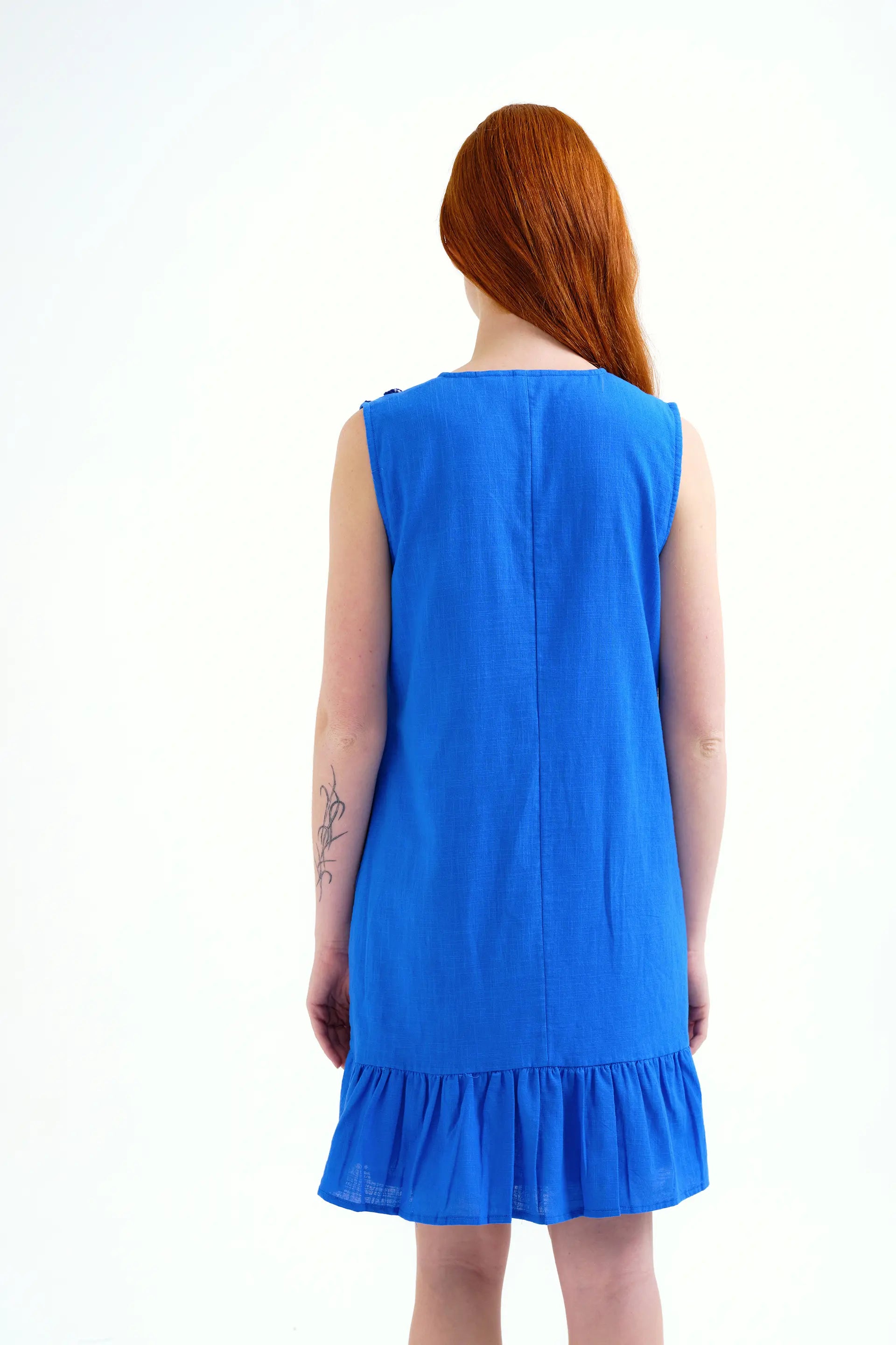 Vestido corto 100% algod¨®n azul marino con apliques de estrellas