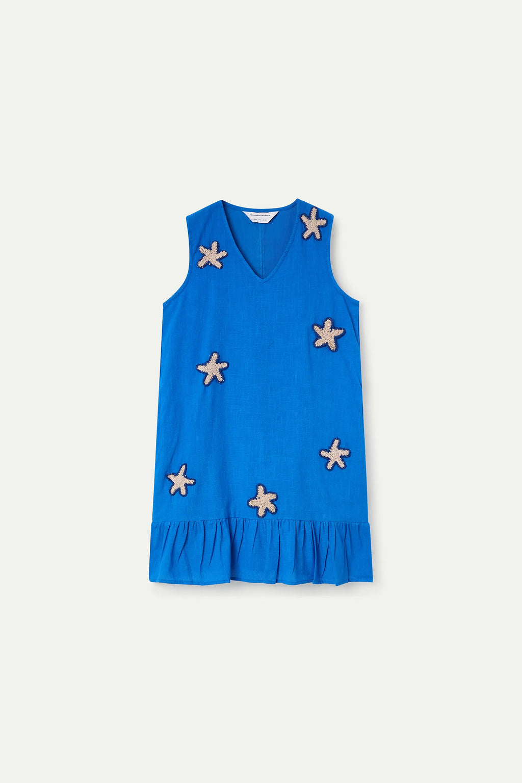 Vestido corto 100% algod¨®n azul marino con apliques de estrellas