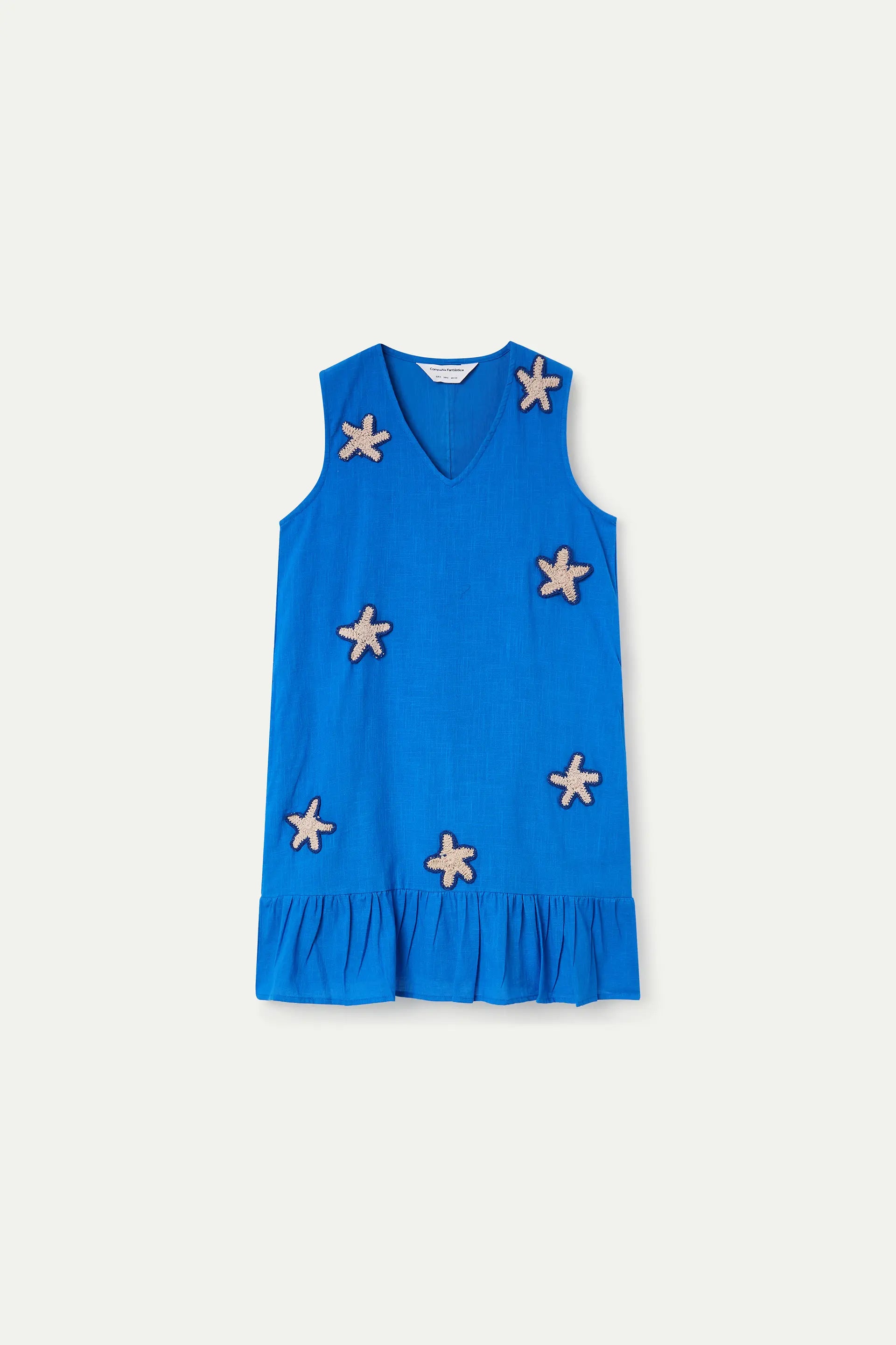 Vestido corto 100% algod¨®n azul marino con apliques de estrellas