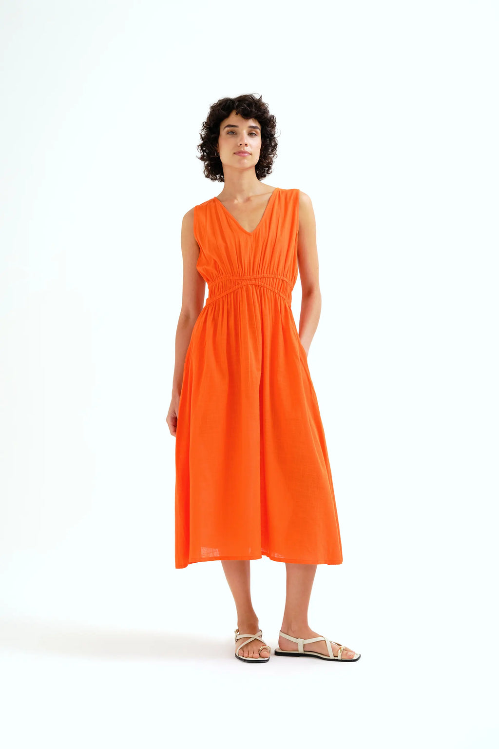Vestido midi 100% algod¨®n naranja