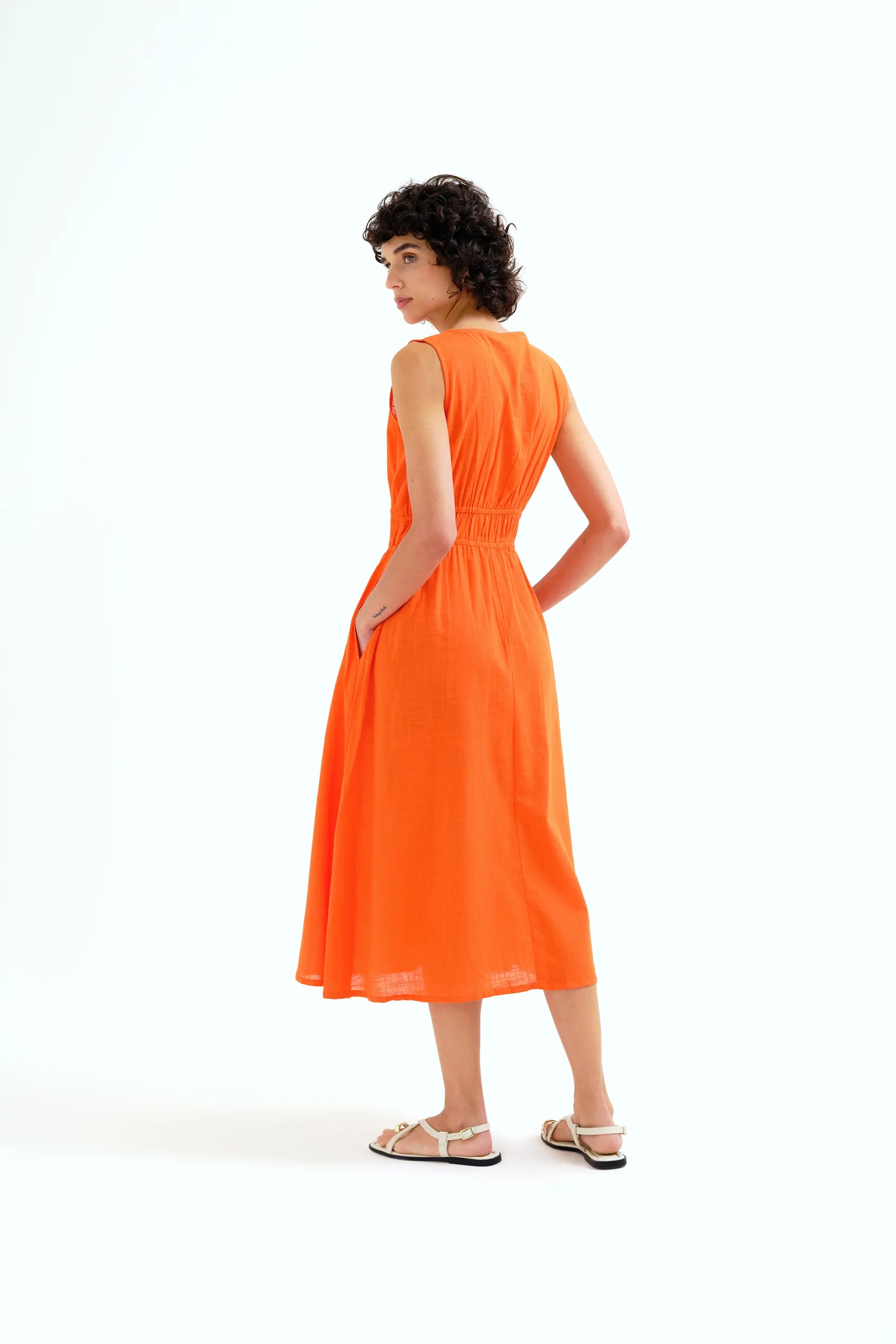 Vestido midi 100% algod¨®n naranja