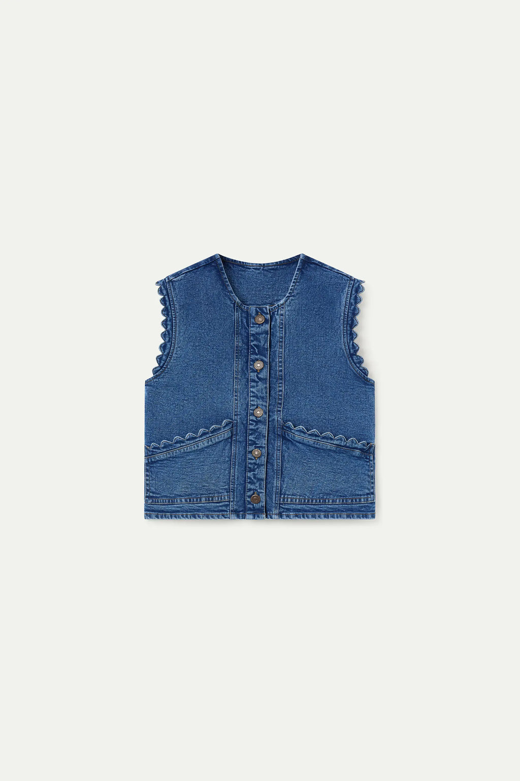 Chaleco vaquero azul con detalle de ondas