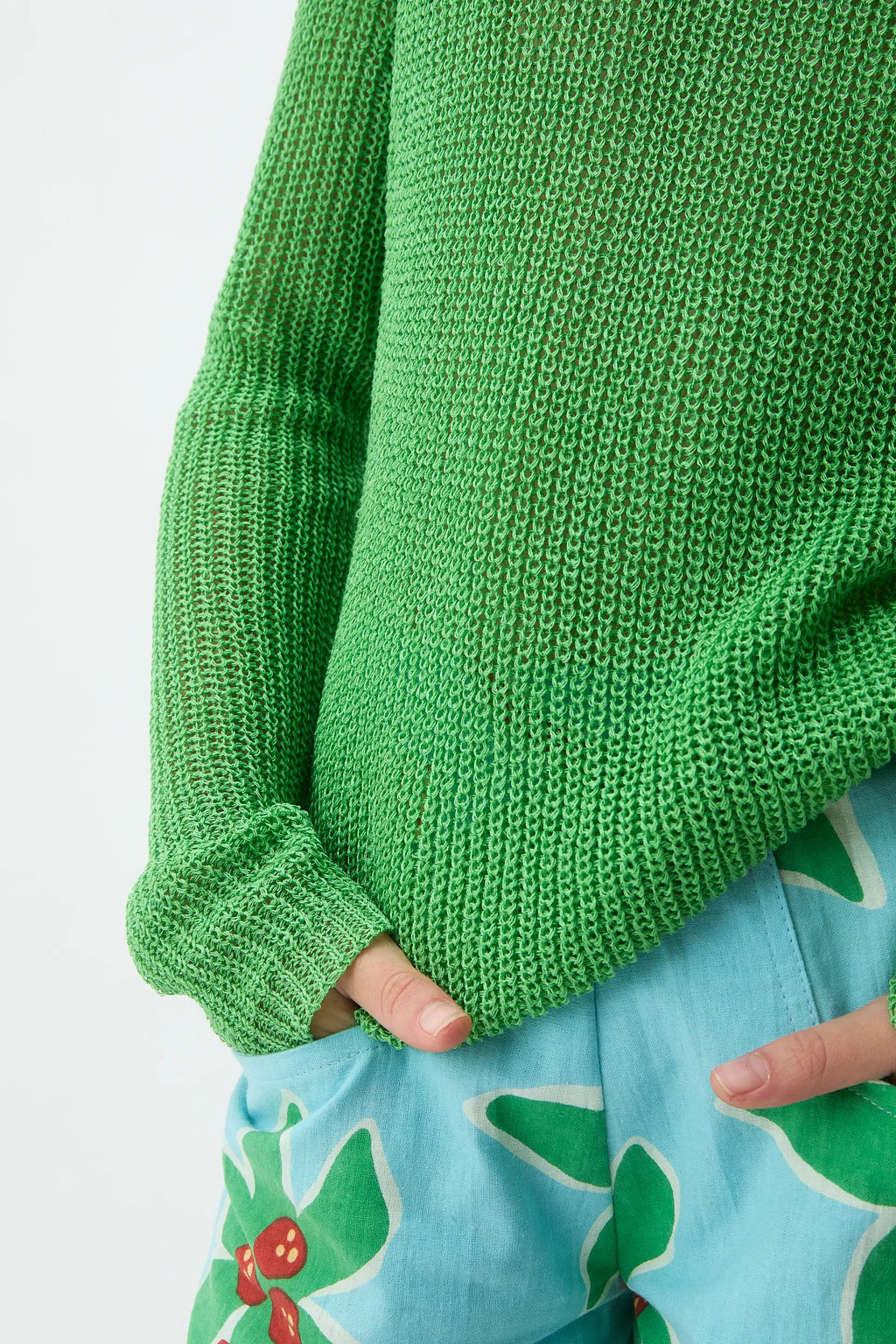 Jersey punto verde manga larga de niña