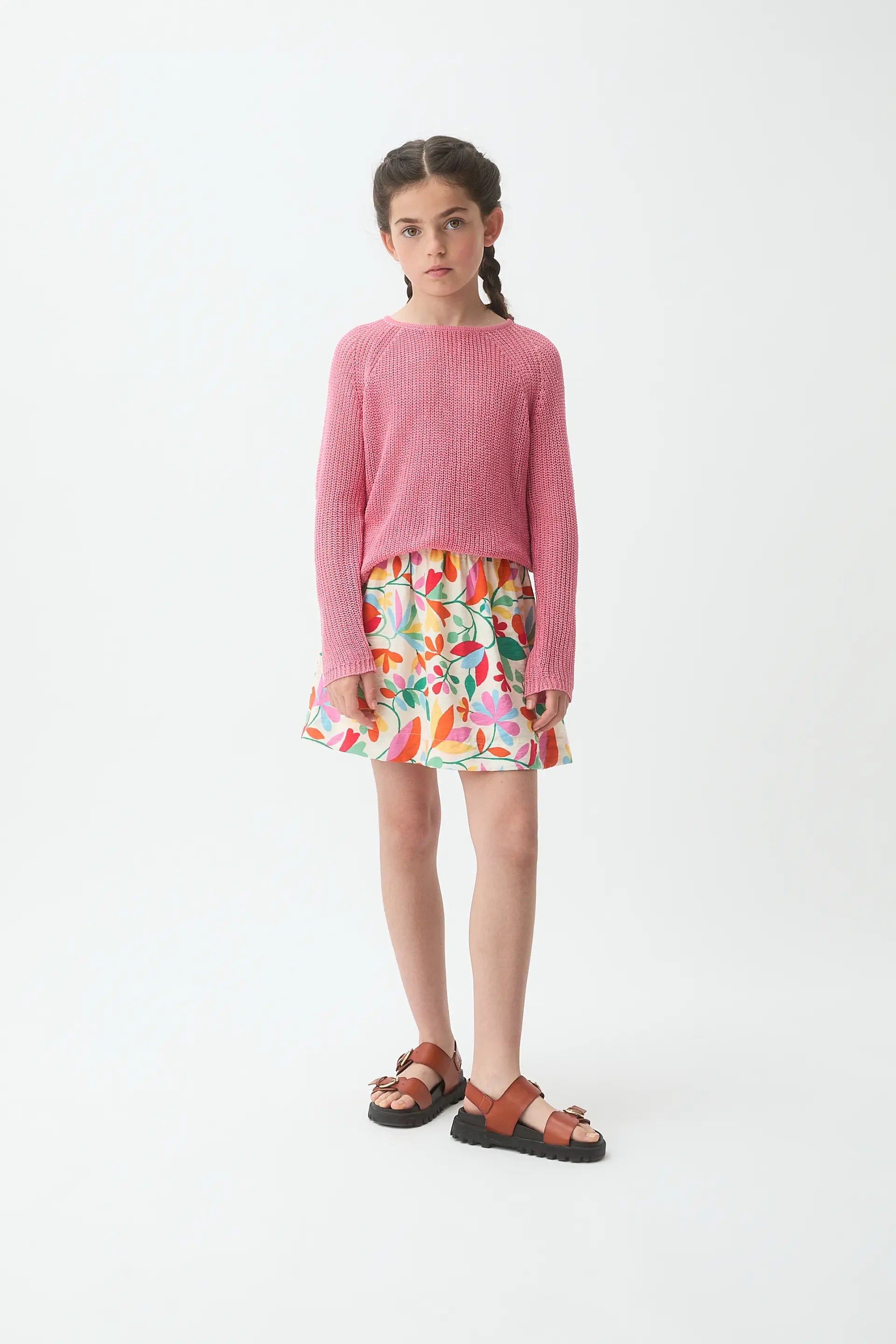 Jersey punto rosa manga larga de niña