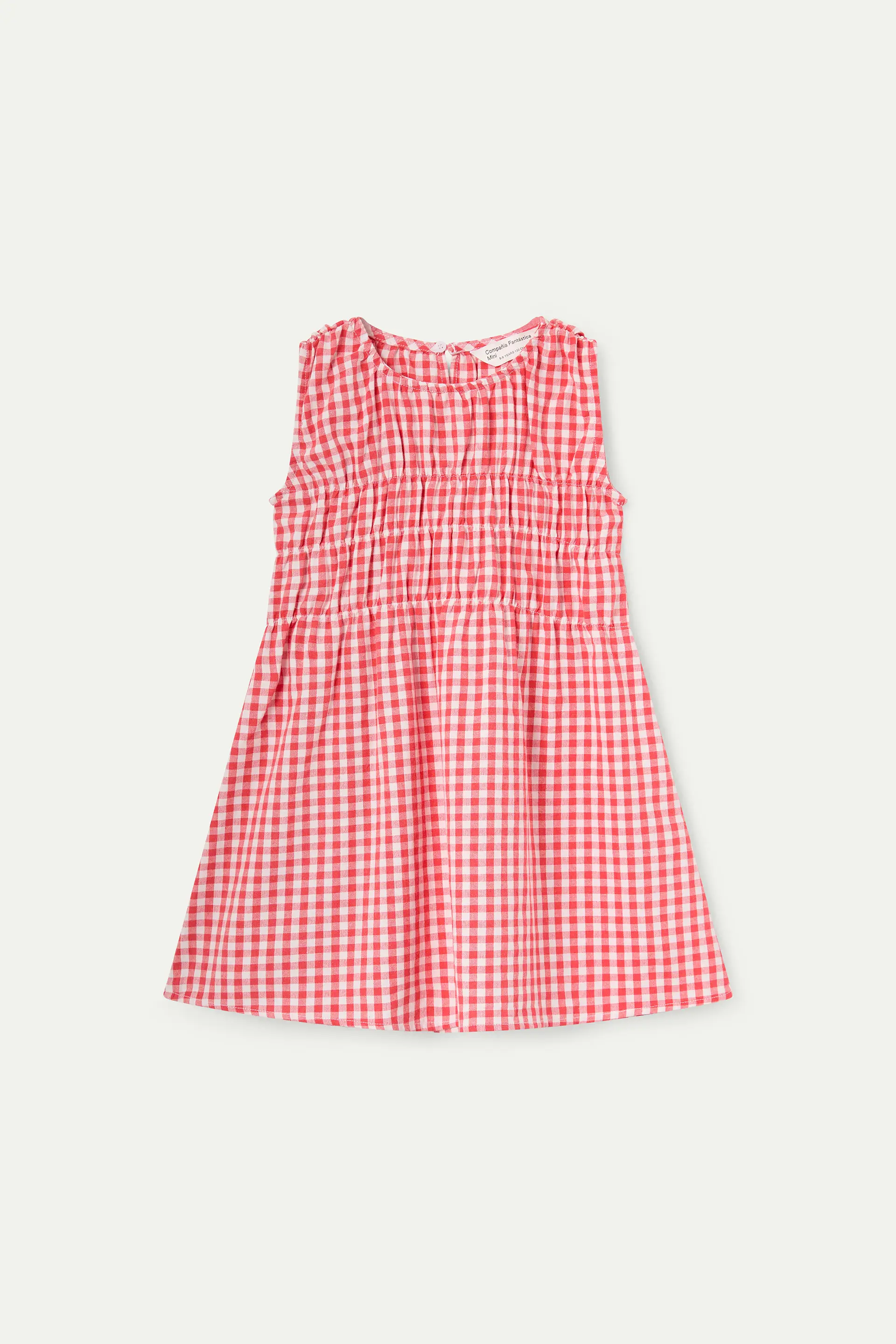 Vestido corto de ni?a con estampado Vichy rojo