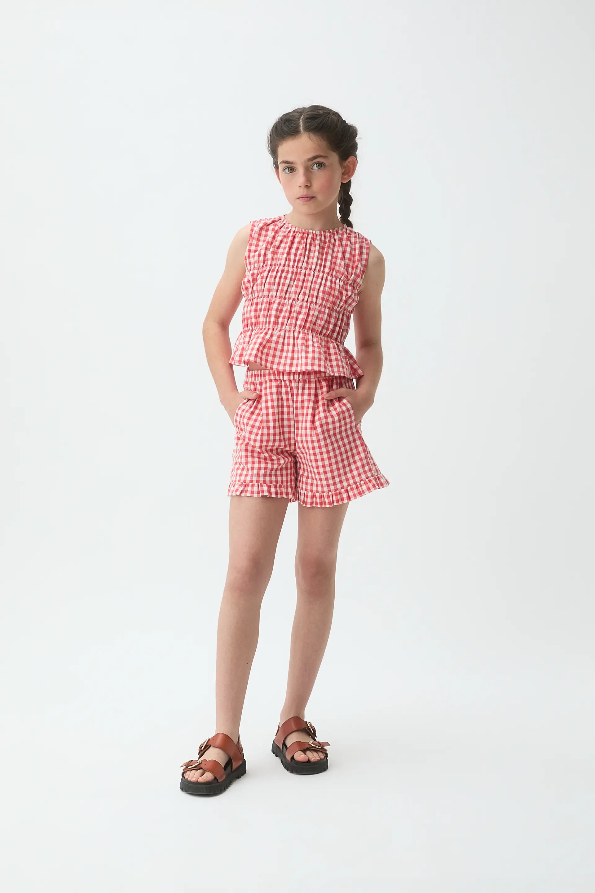 Top de ni?a con estampado Vichy rojo