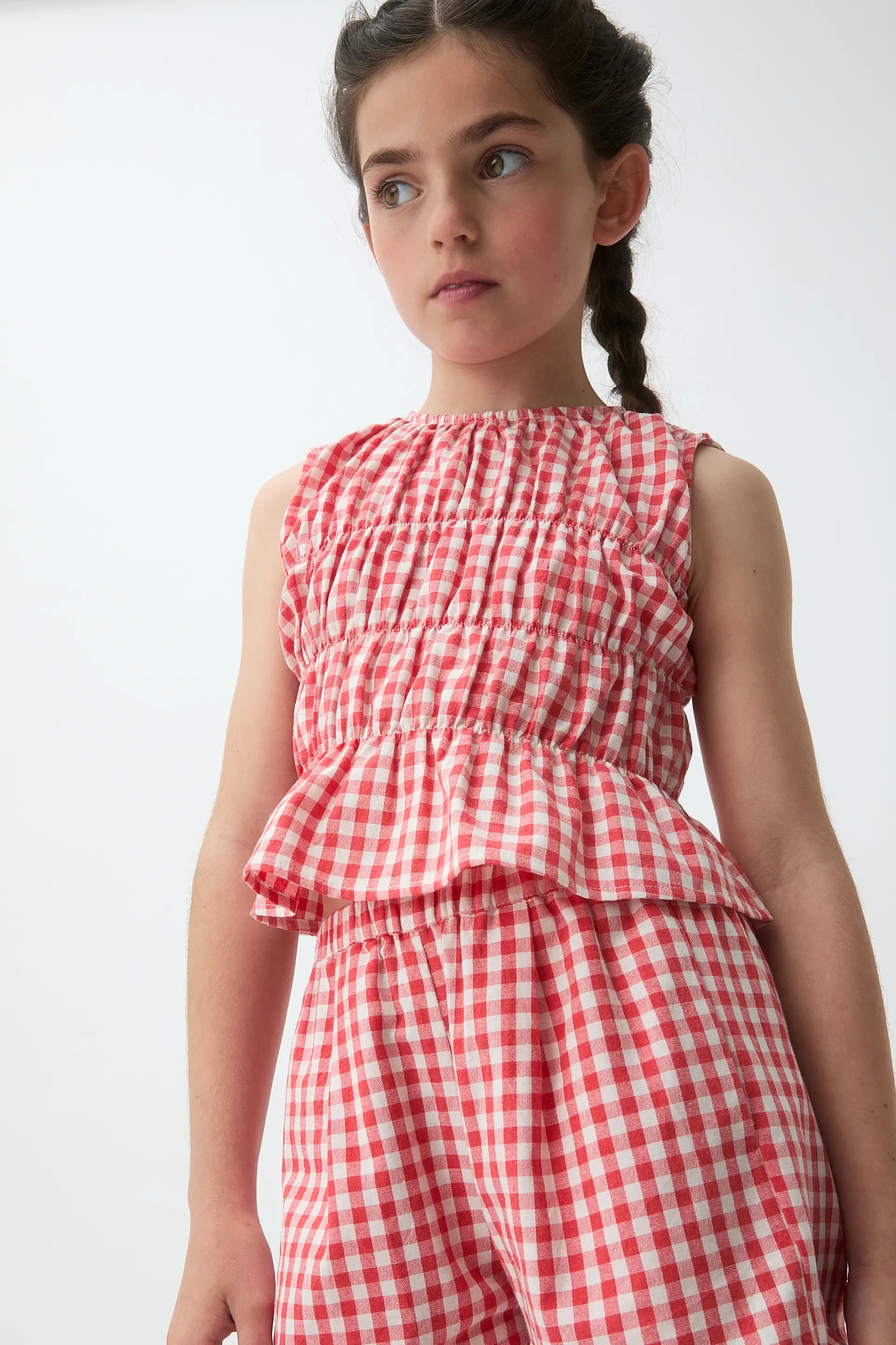 Top de ni?a con estampado Vichy rojo