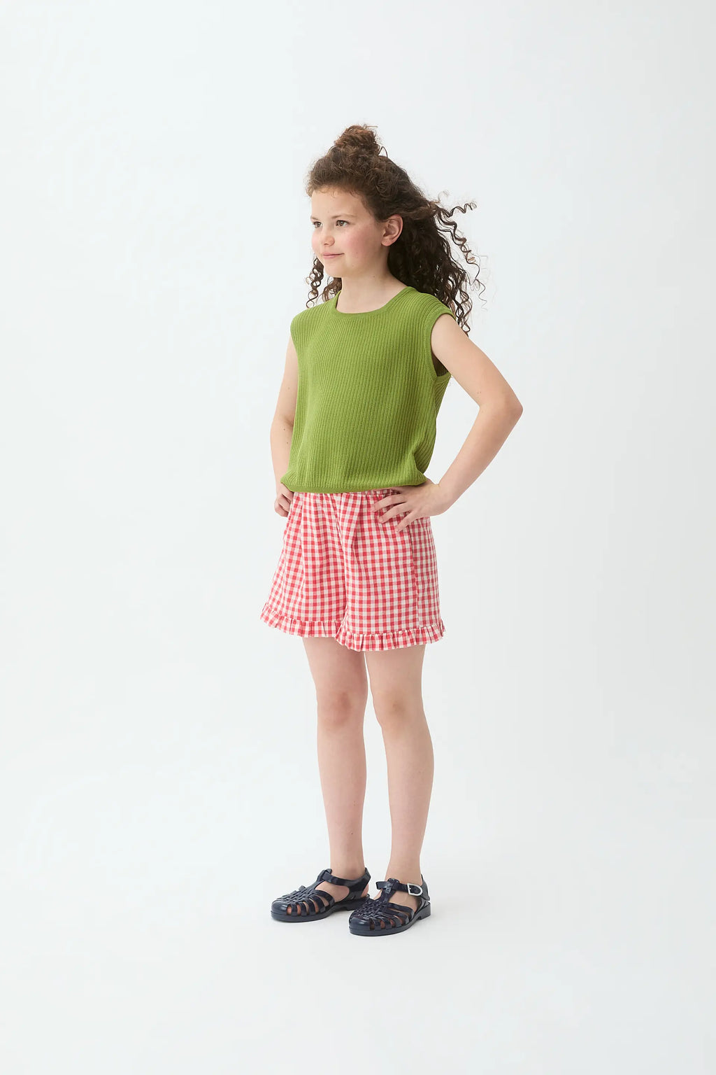 Shorts de niña con estampado Vichy rojo