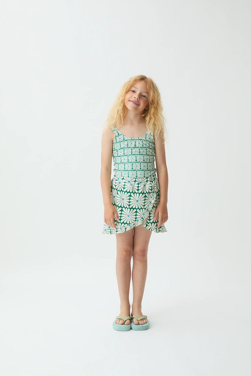 Falda corta pareo de ni?a con estampado Olive Flower Green