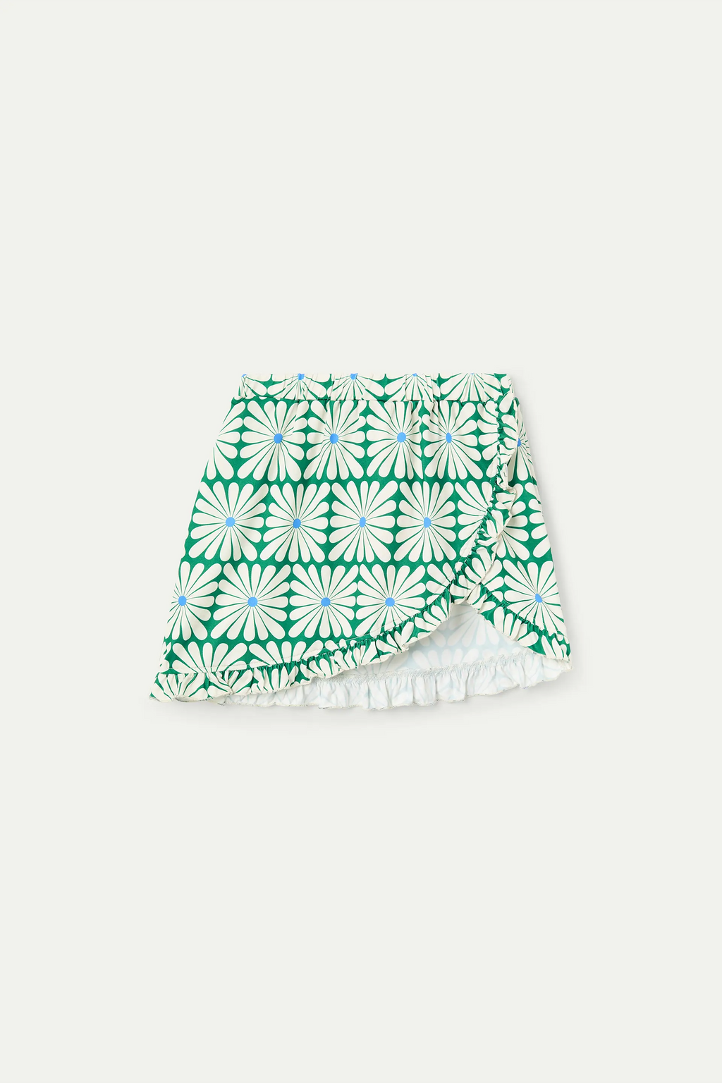 Falda corta pareo de ni?a con estampado Olive Flower Green