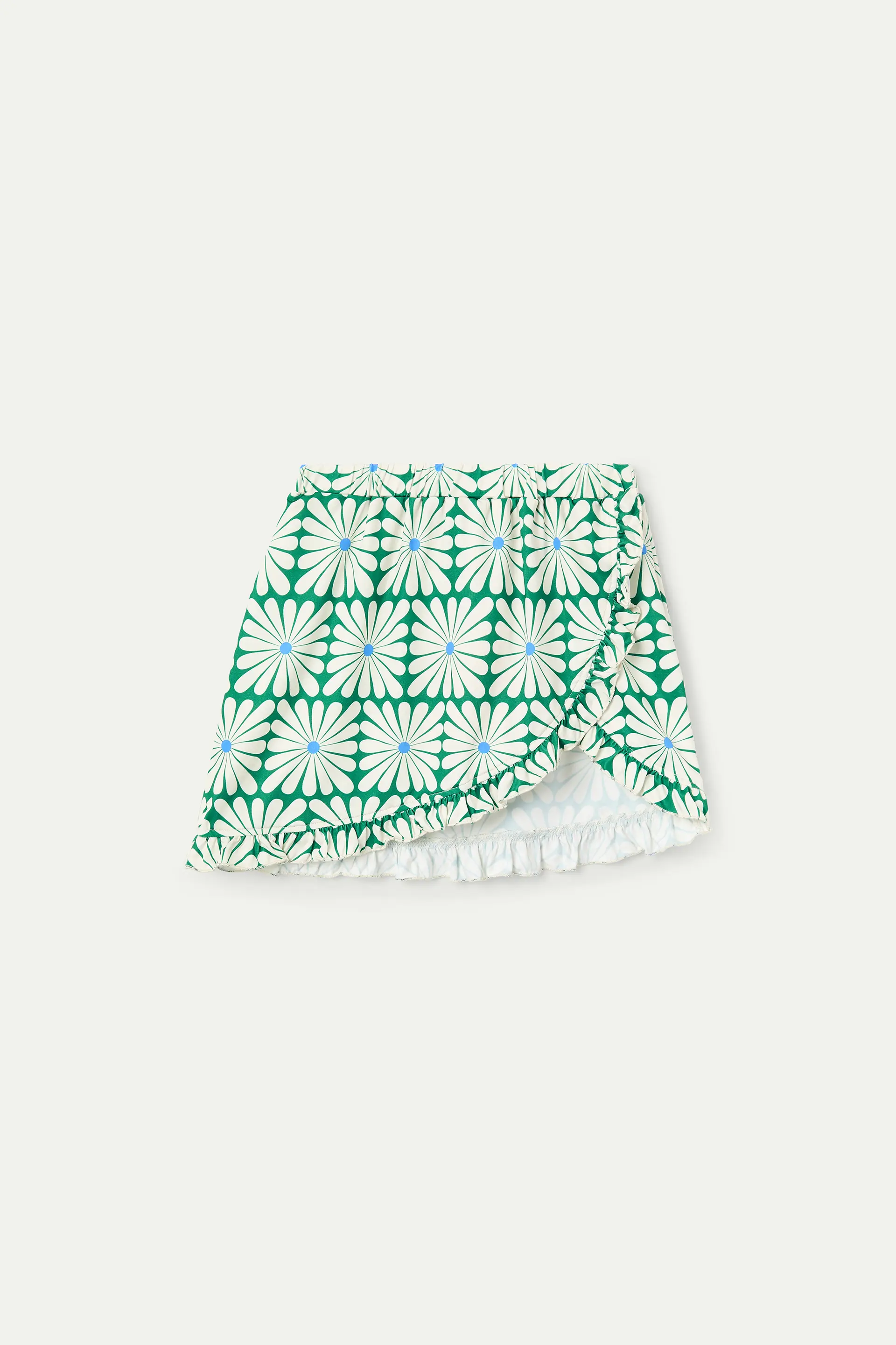 Falda corta pareo de ni?a con estampado Olive Flower Green