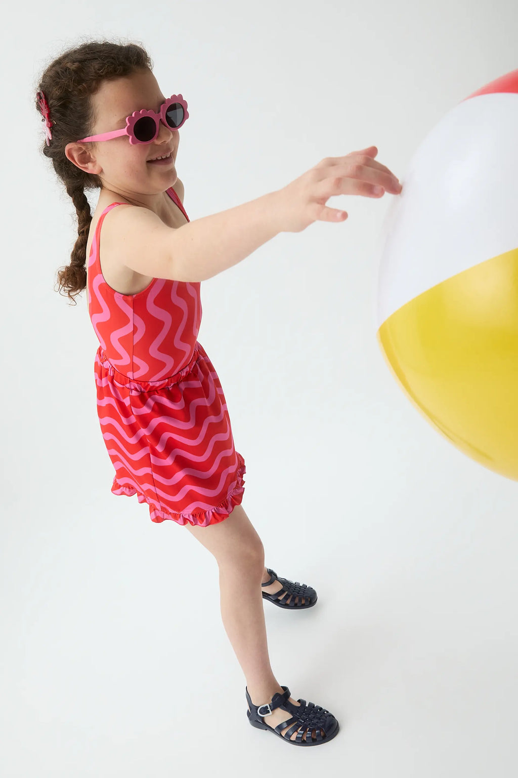 Falda corta pareo de ni?a con estampado Wave Red & Pink