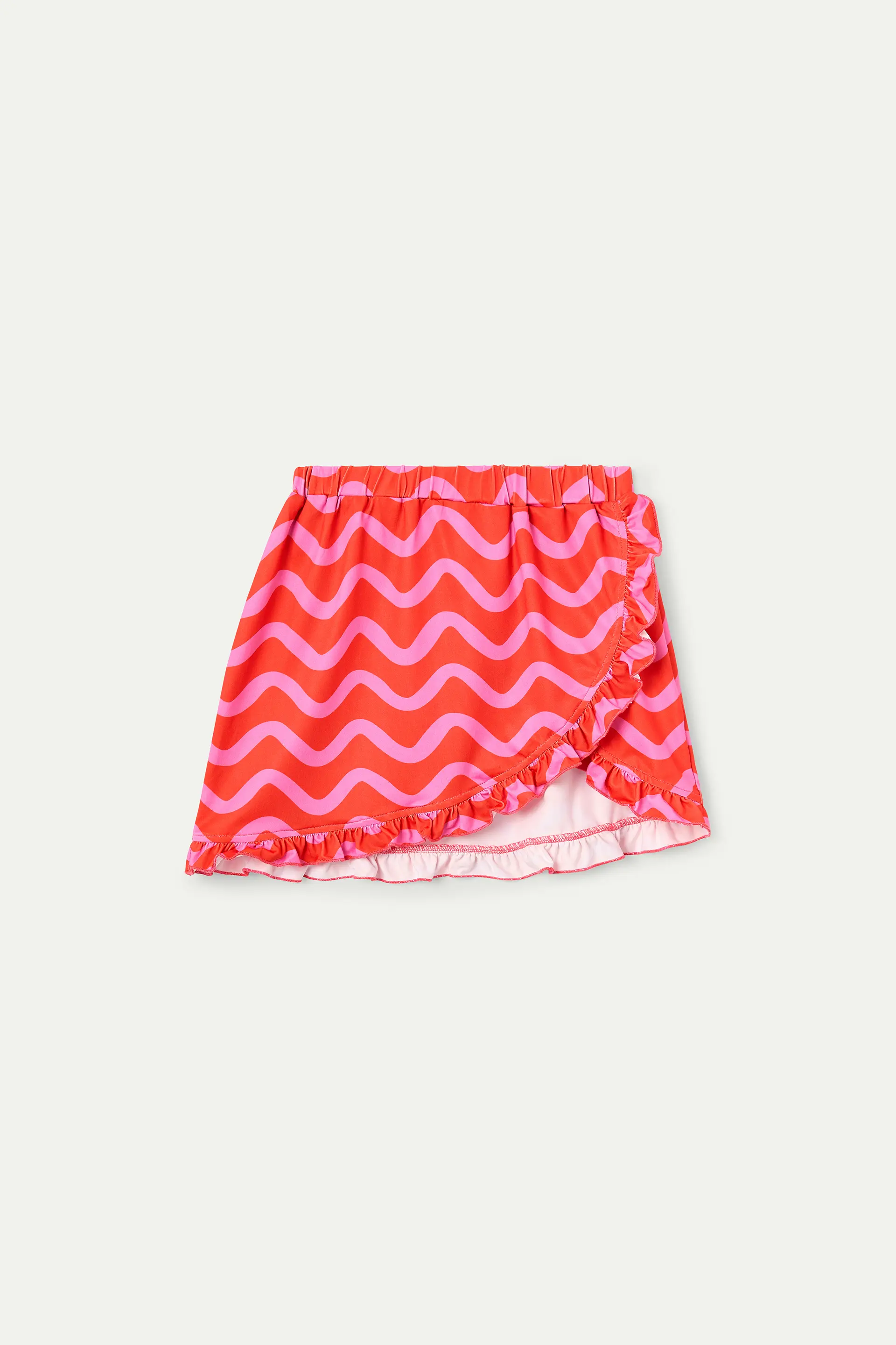 Falda corta pareo de ni?a con estampado Wave Red & Pink