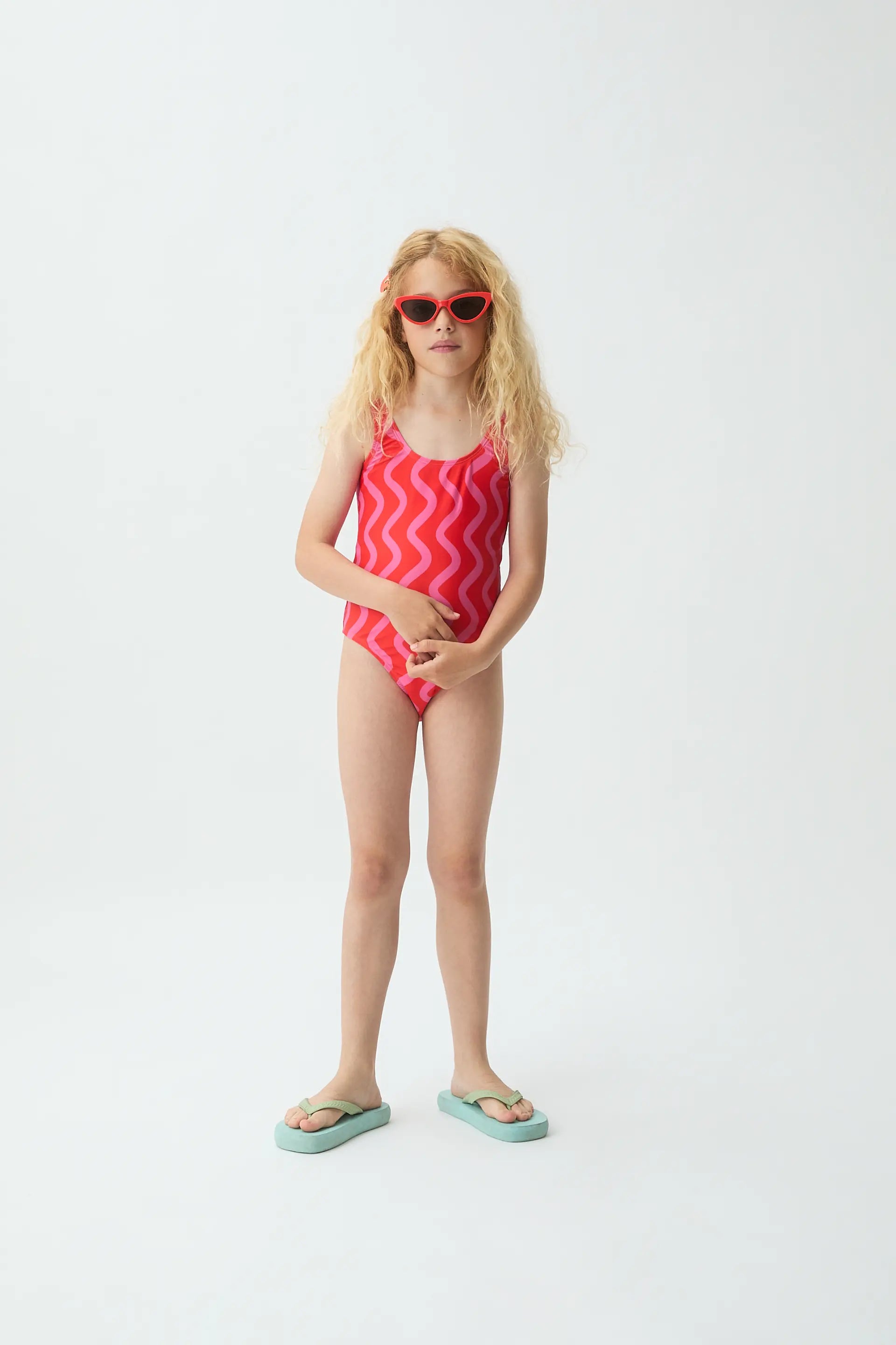 Ba?ador de ni?a con estampado Wave Red & Pink