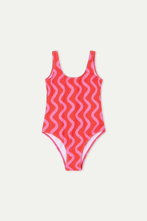 Ba?ador de ni?a con estampado Wave Red & Pink