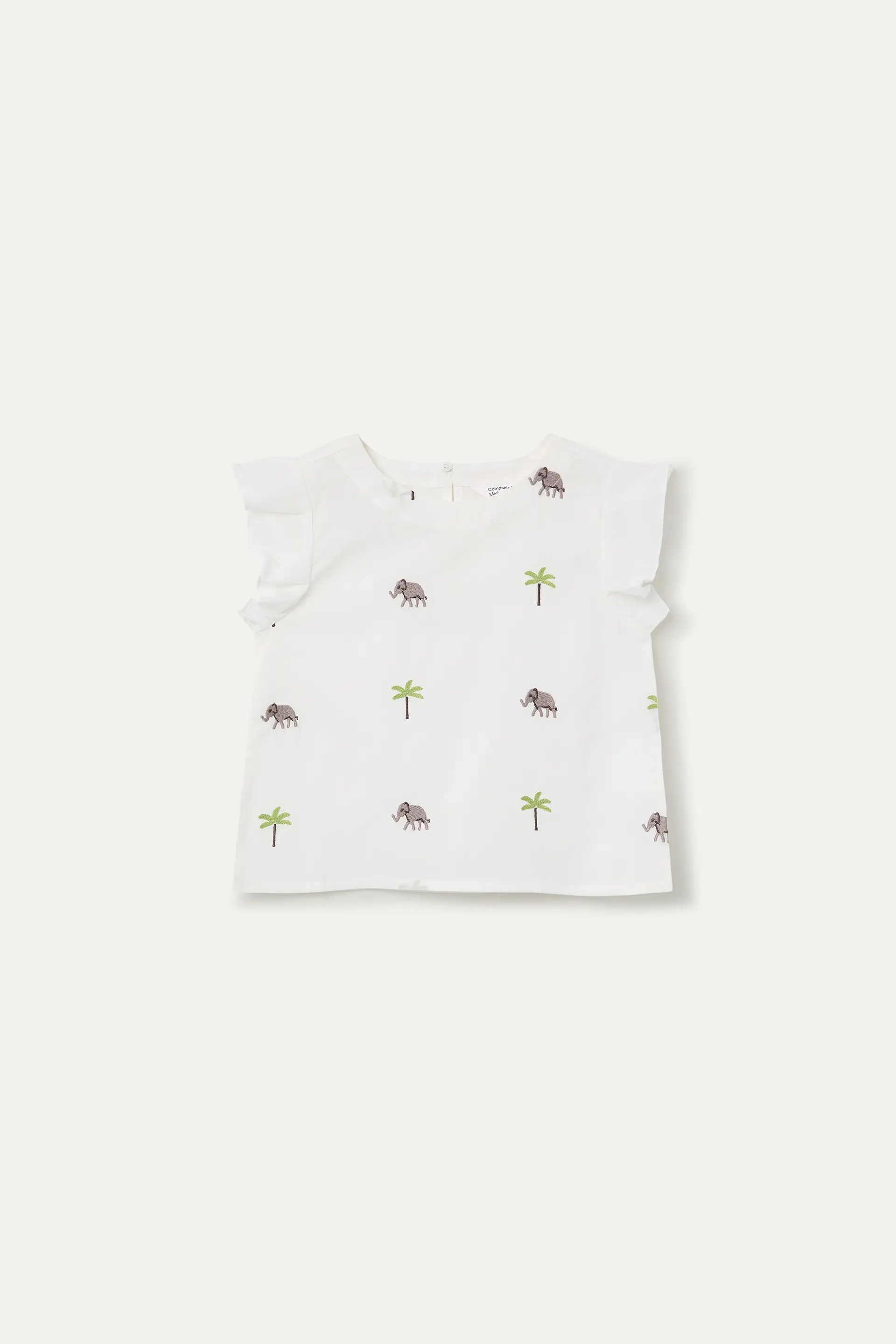 Top de ni?a con bordado Elephant & Palm Tree