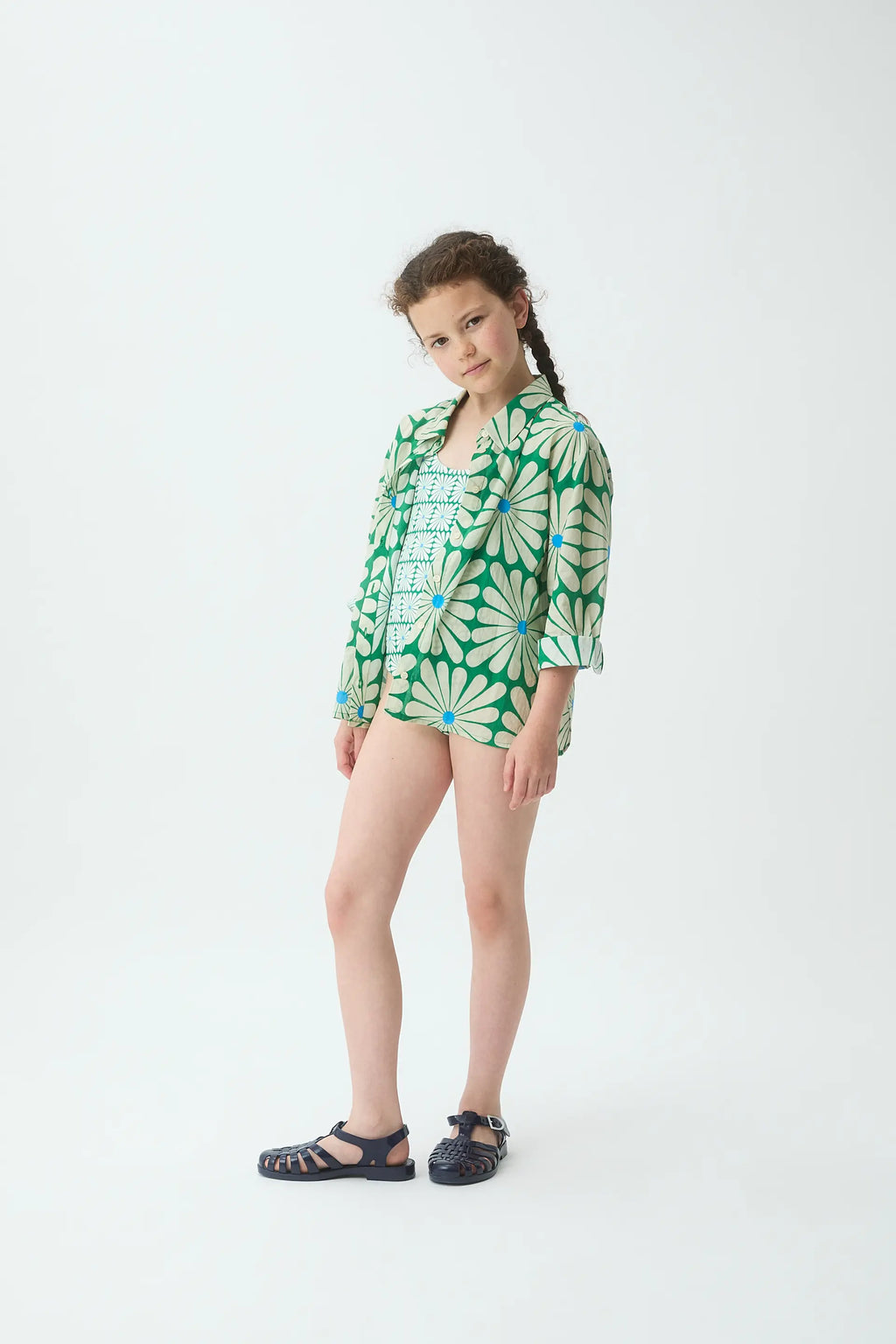 Camisa de ni?a con estampado Olive Flower Green
