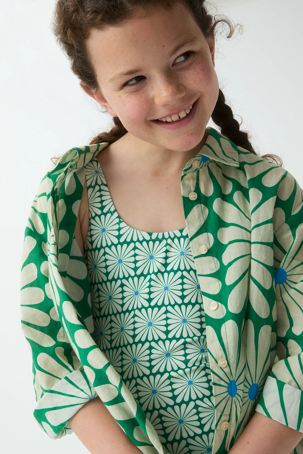 Camisa de ni?a con estampado Olive Flower Green